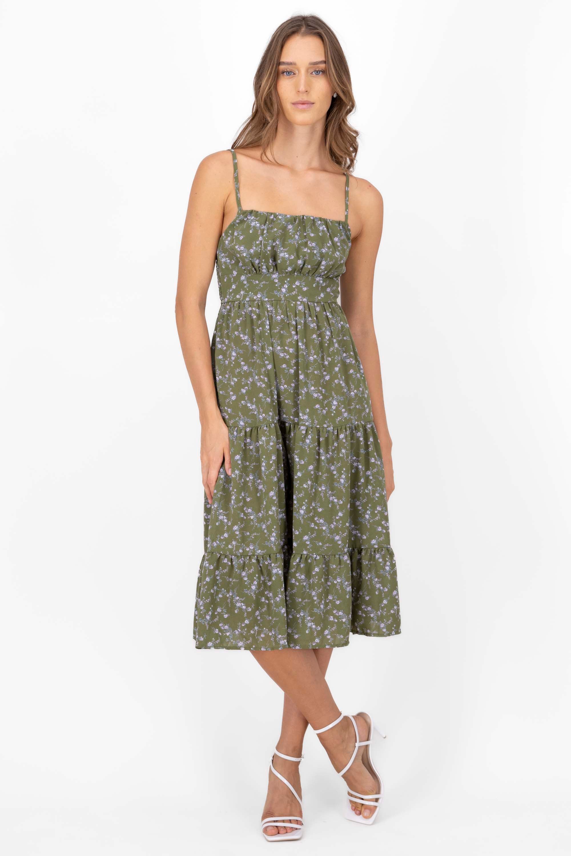 Mini Flower Strap Day Dress GREEN COMBO