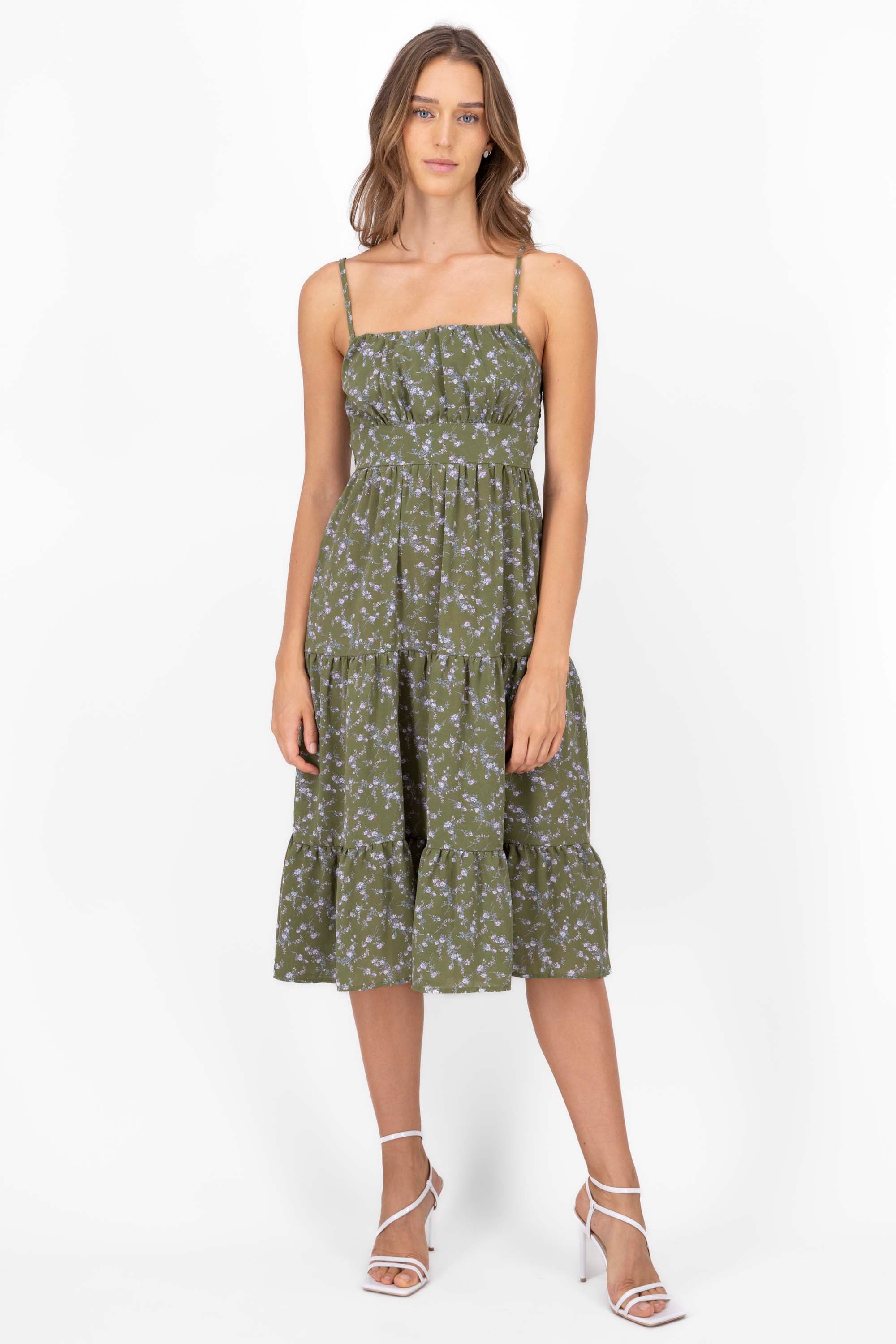 Mini Flower Strap Day Dress GREEN COMBO