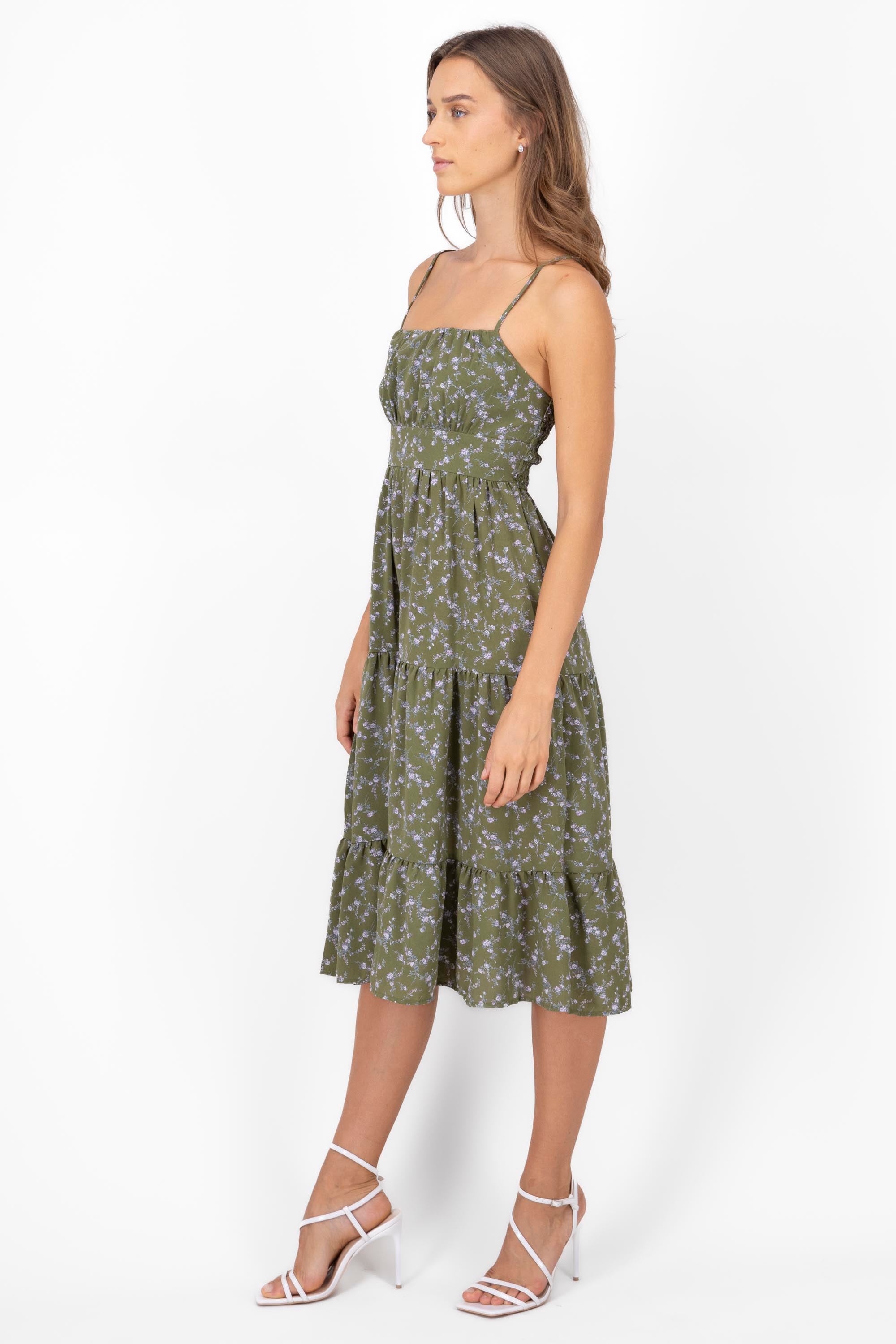 Mini Flower Strap Day Dress GREEN COMBO