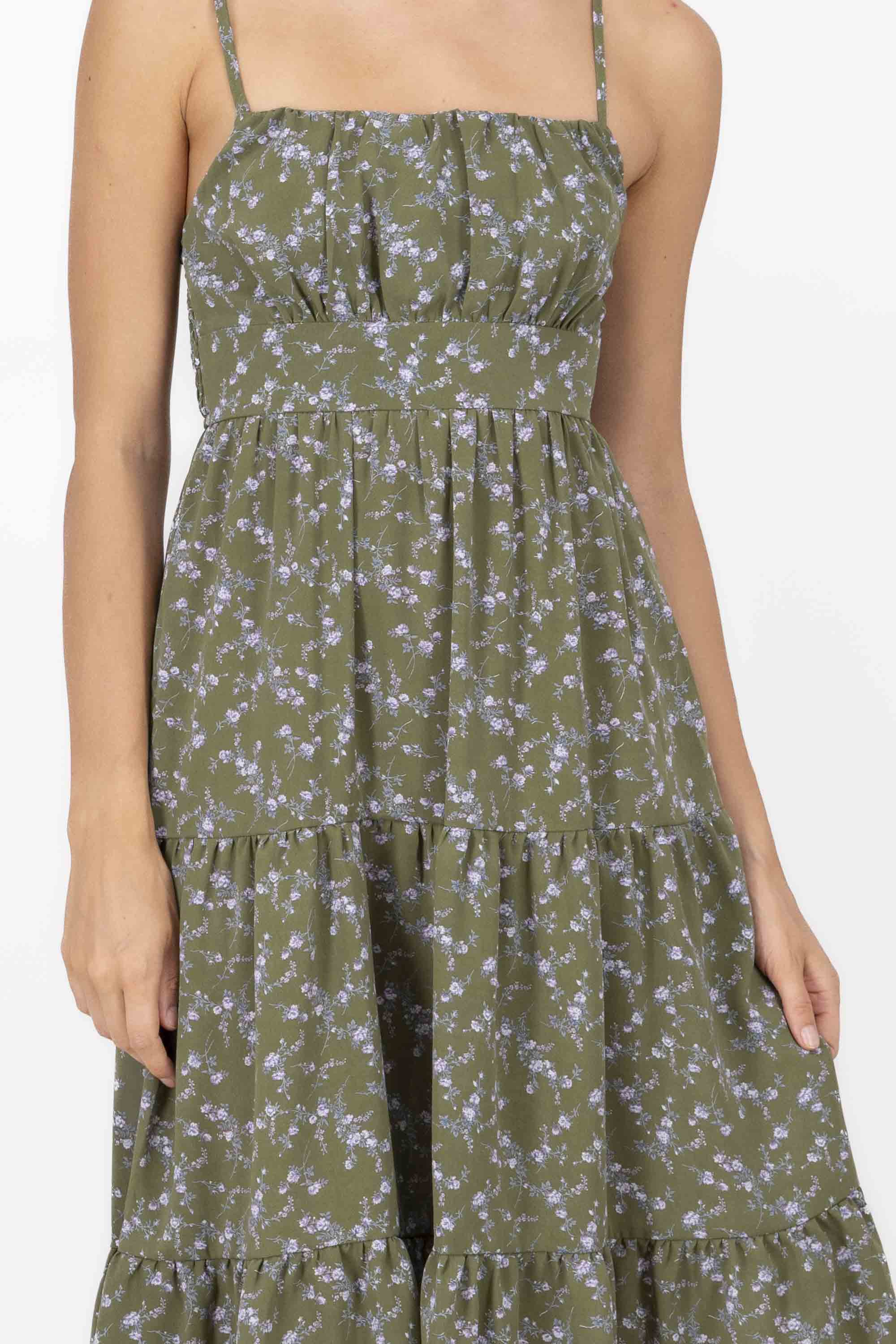 Mini Flower Strap Day Dress GREEN COMBO