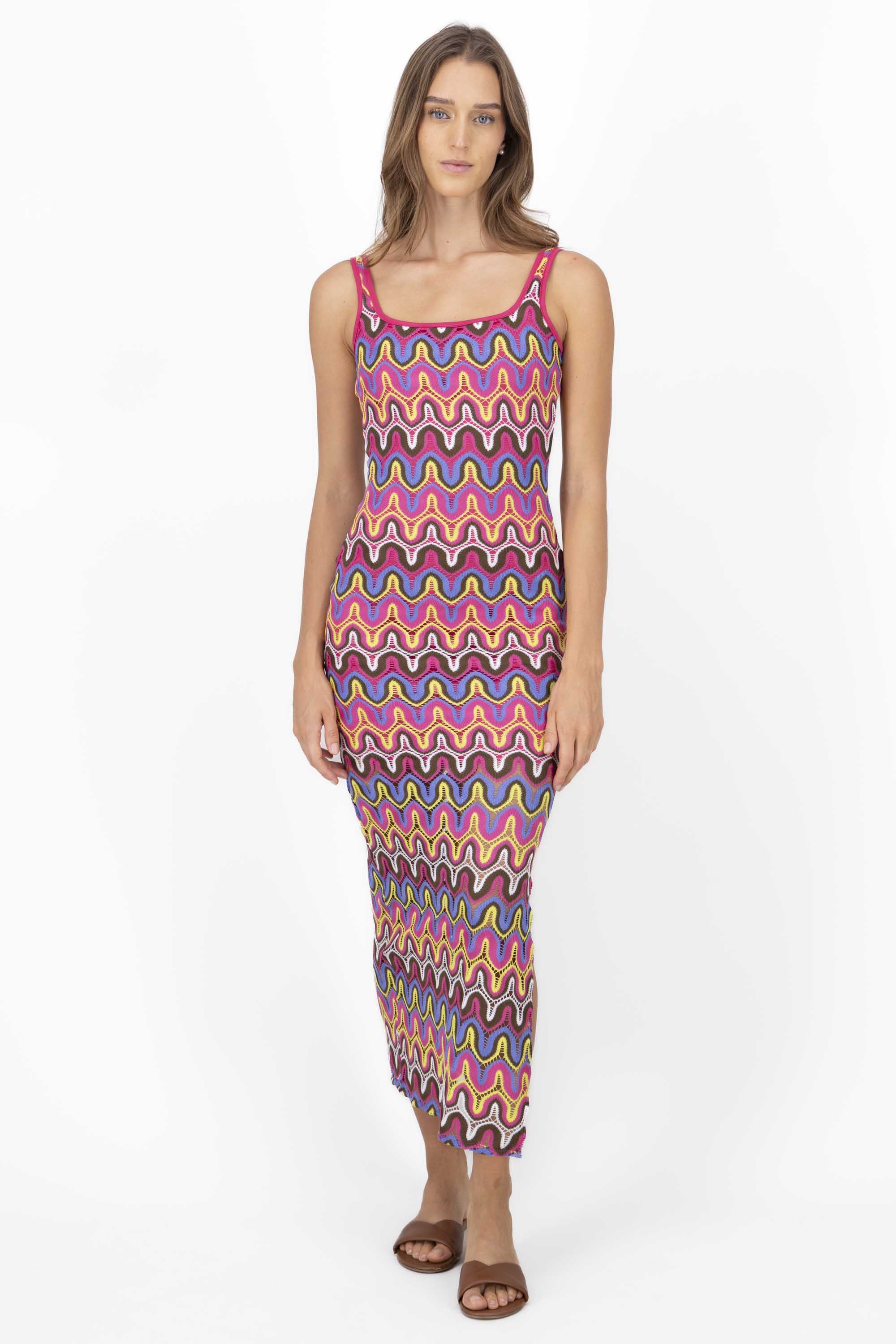 Funky Print Woven Maxi Tank Dress PINK COMBO