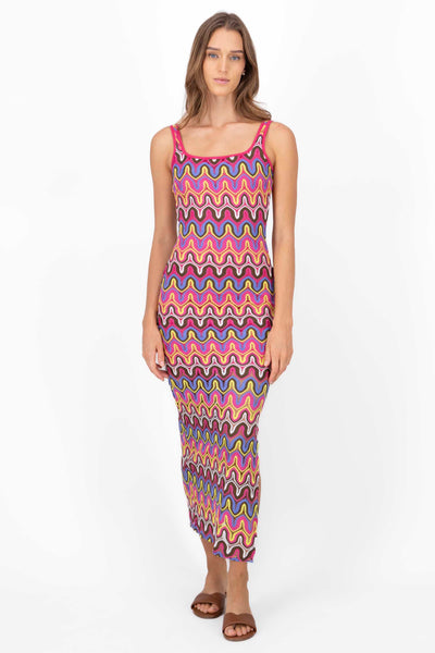 Funky Print Woven Maxi Tank Dress PINK COMBO