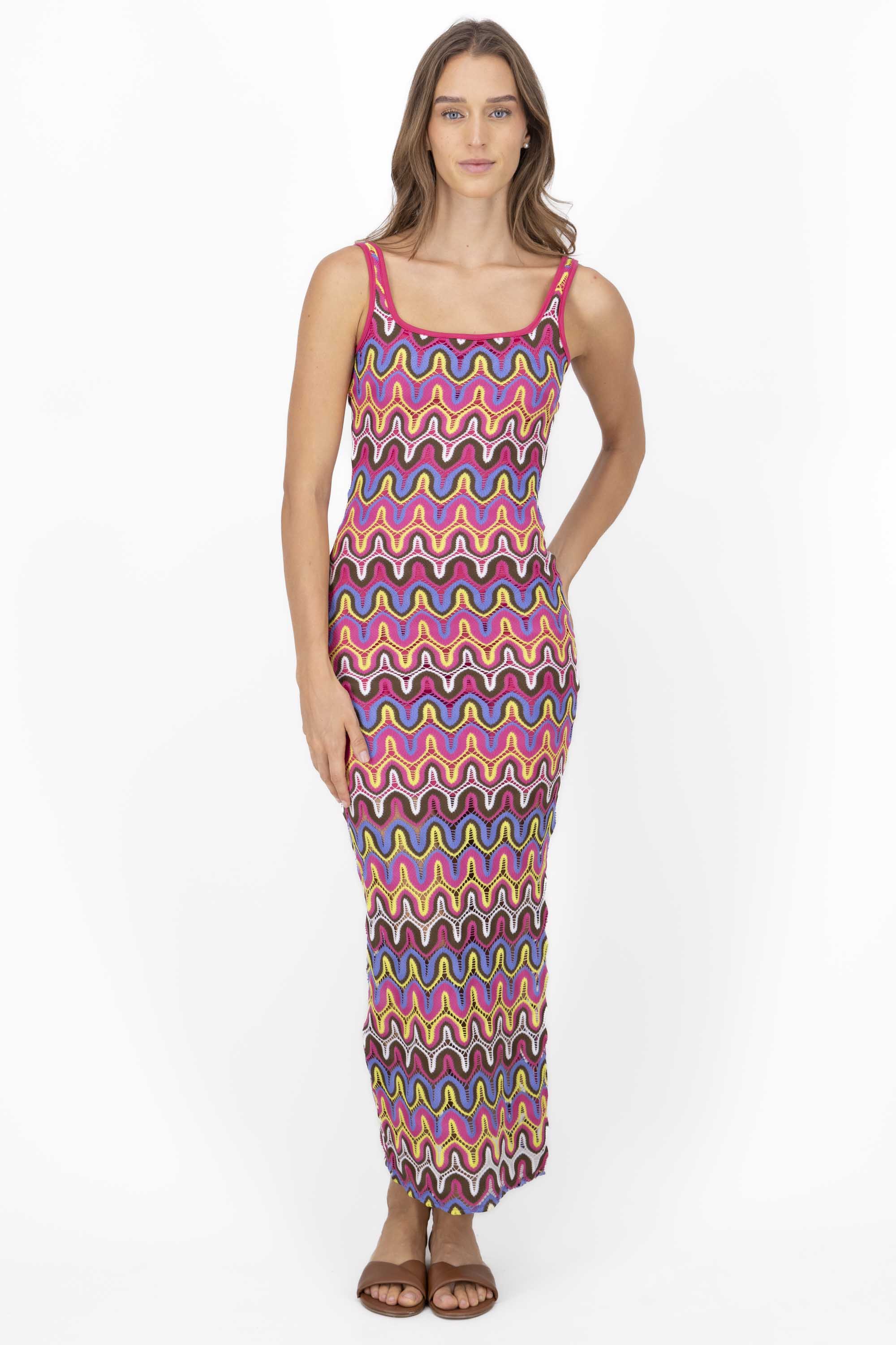 Funky Print Woven Maxi Tank Dress PINK COMBO