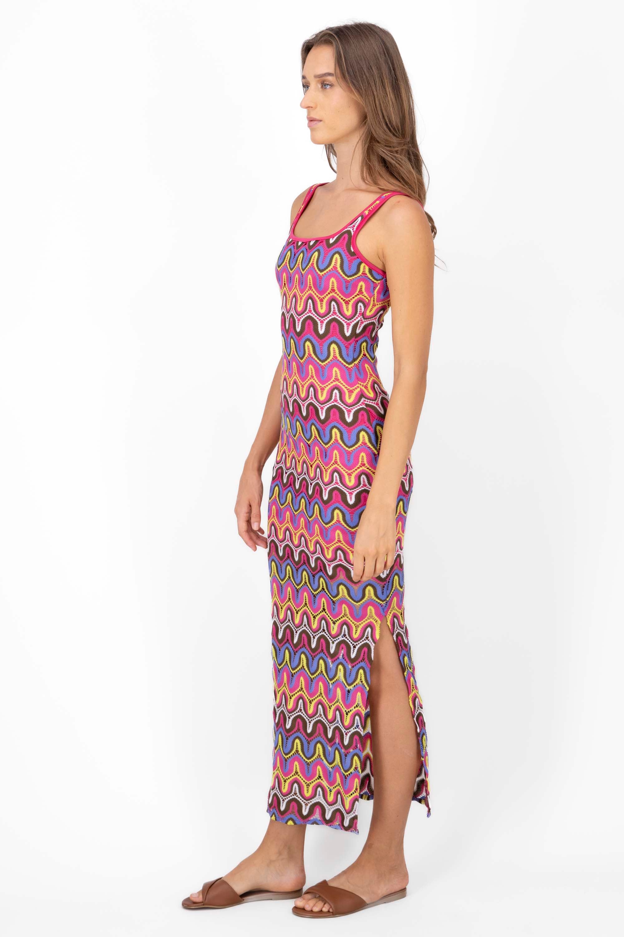 Funky Print Woven Maxi Tank Dress PINK COMBO