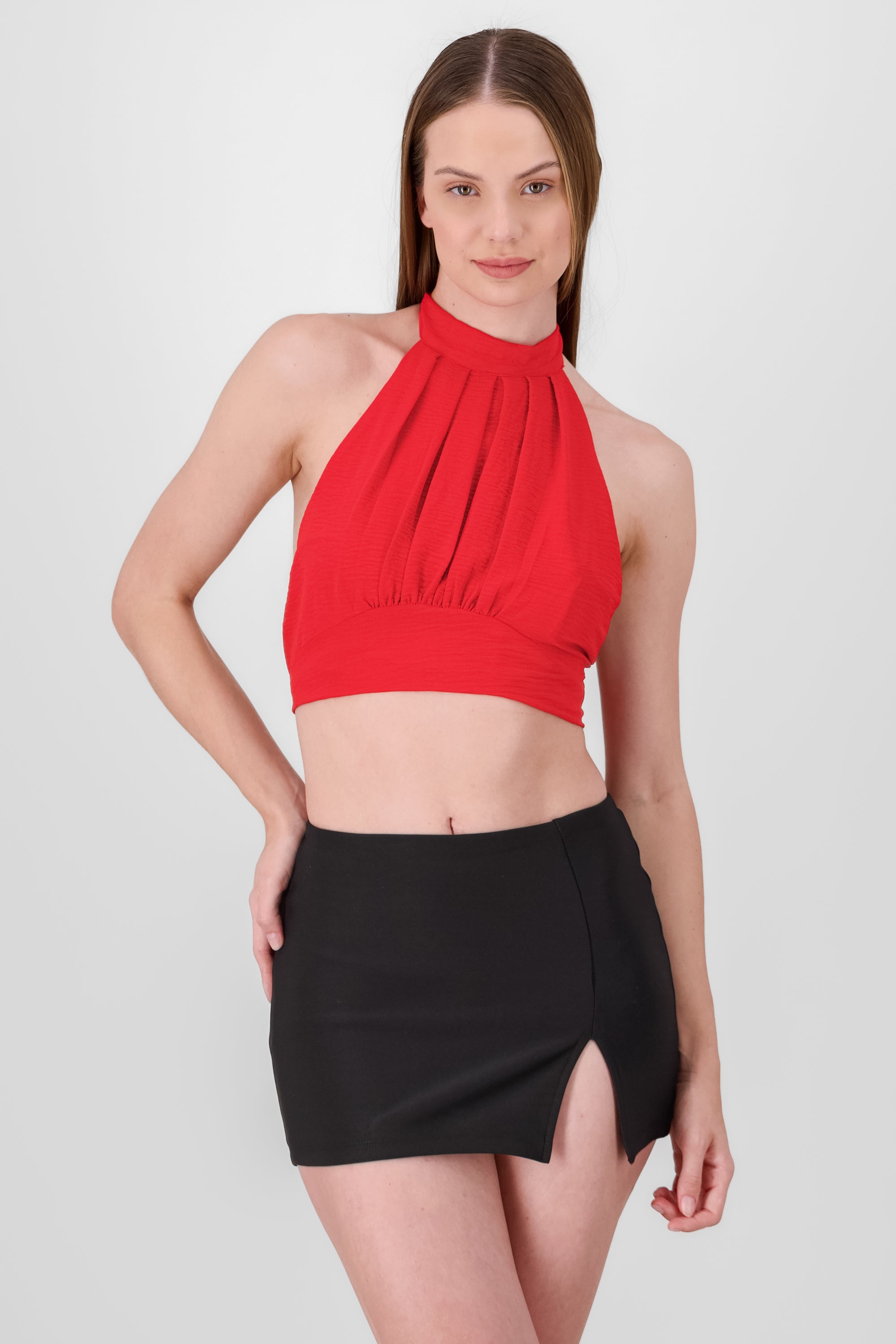 Chic Sleeveless Halter Blouse RED