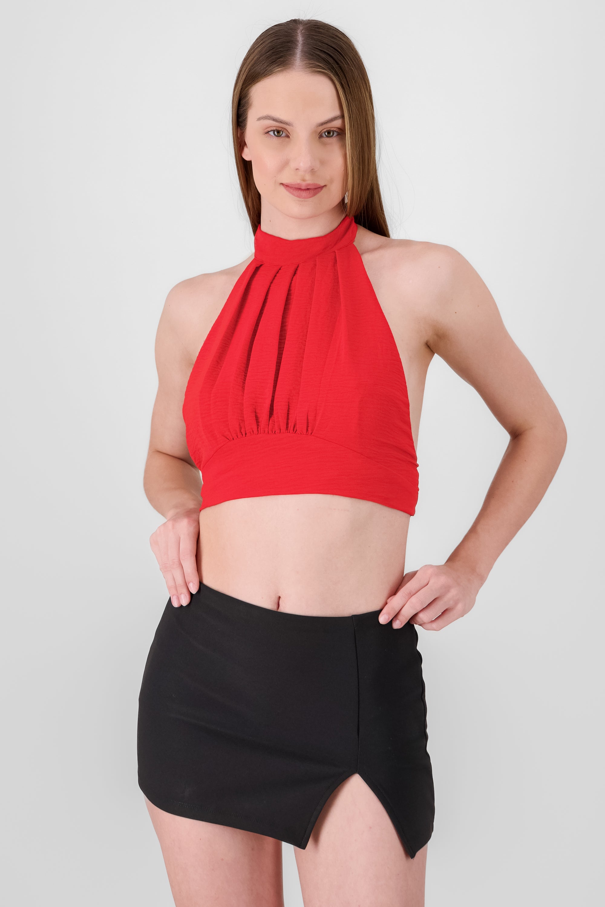 Chic Sleeveless Halter Blouse RED