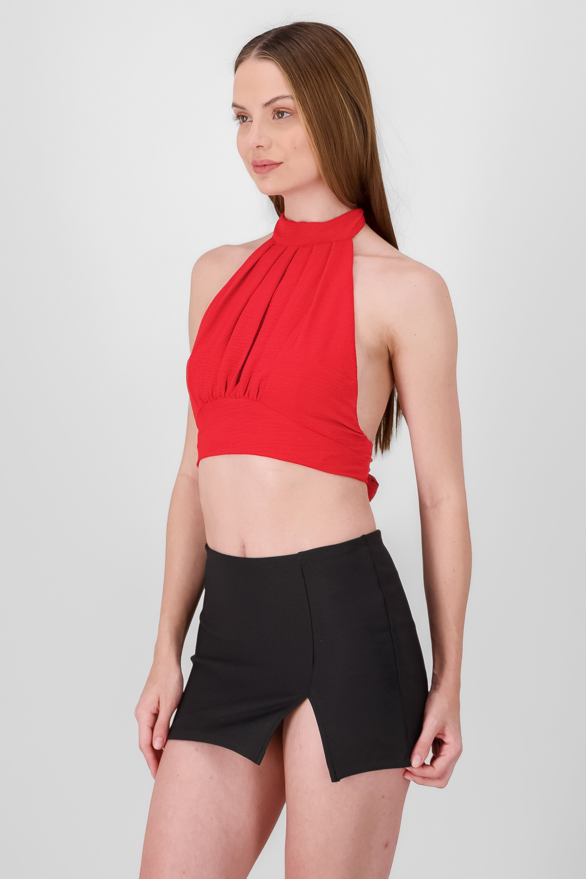 Chic Sleeveless Halter Blouse RED