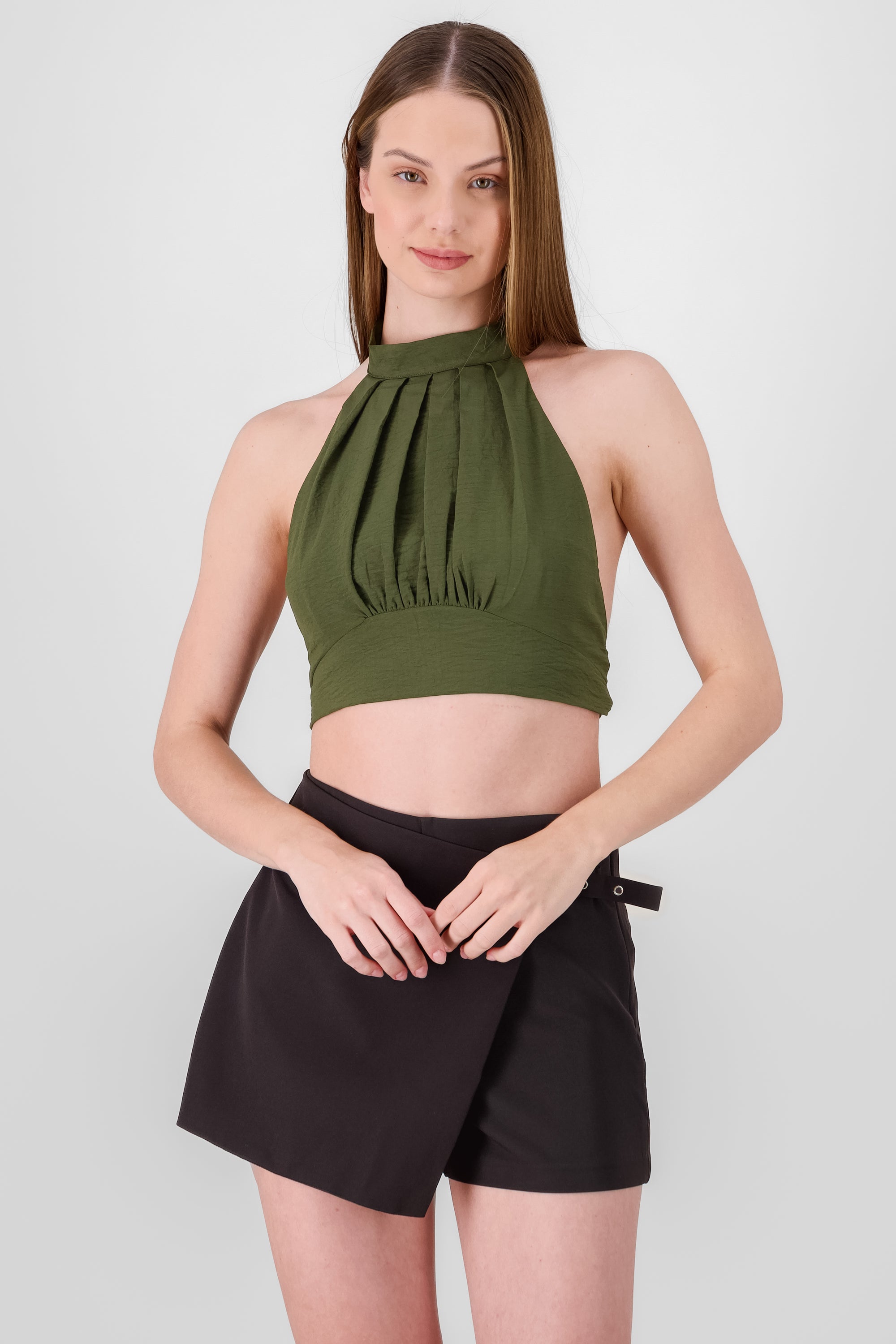 Chic Sleeveless Halter Blouse OLIVE