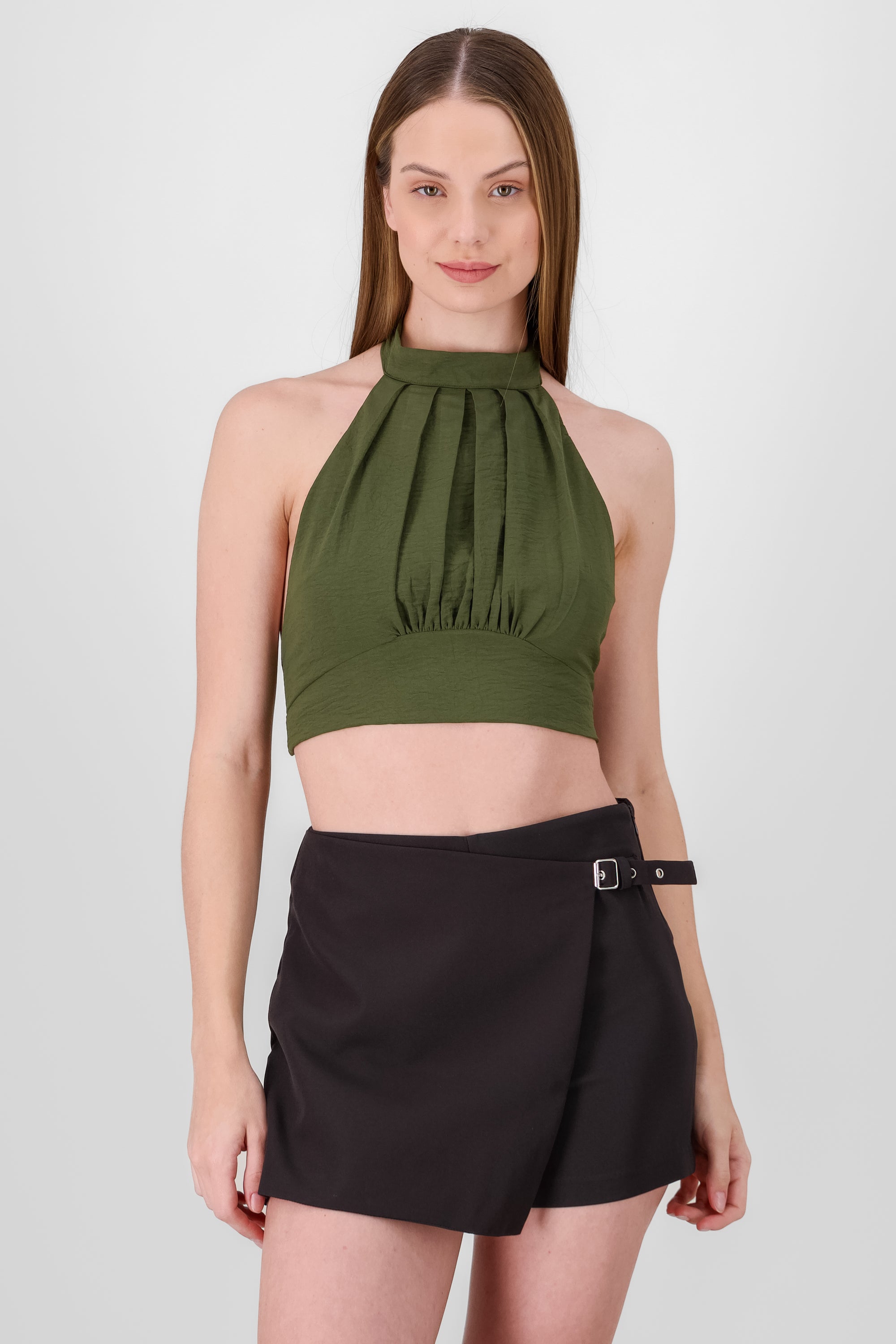 Chic Sleeveless Halter Blouse OLIVE