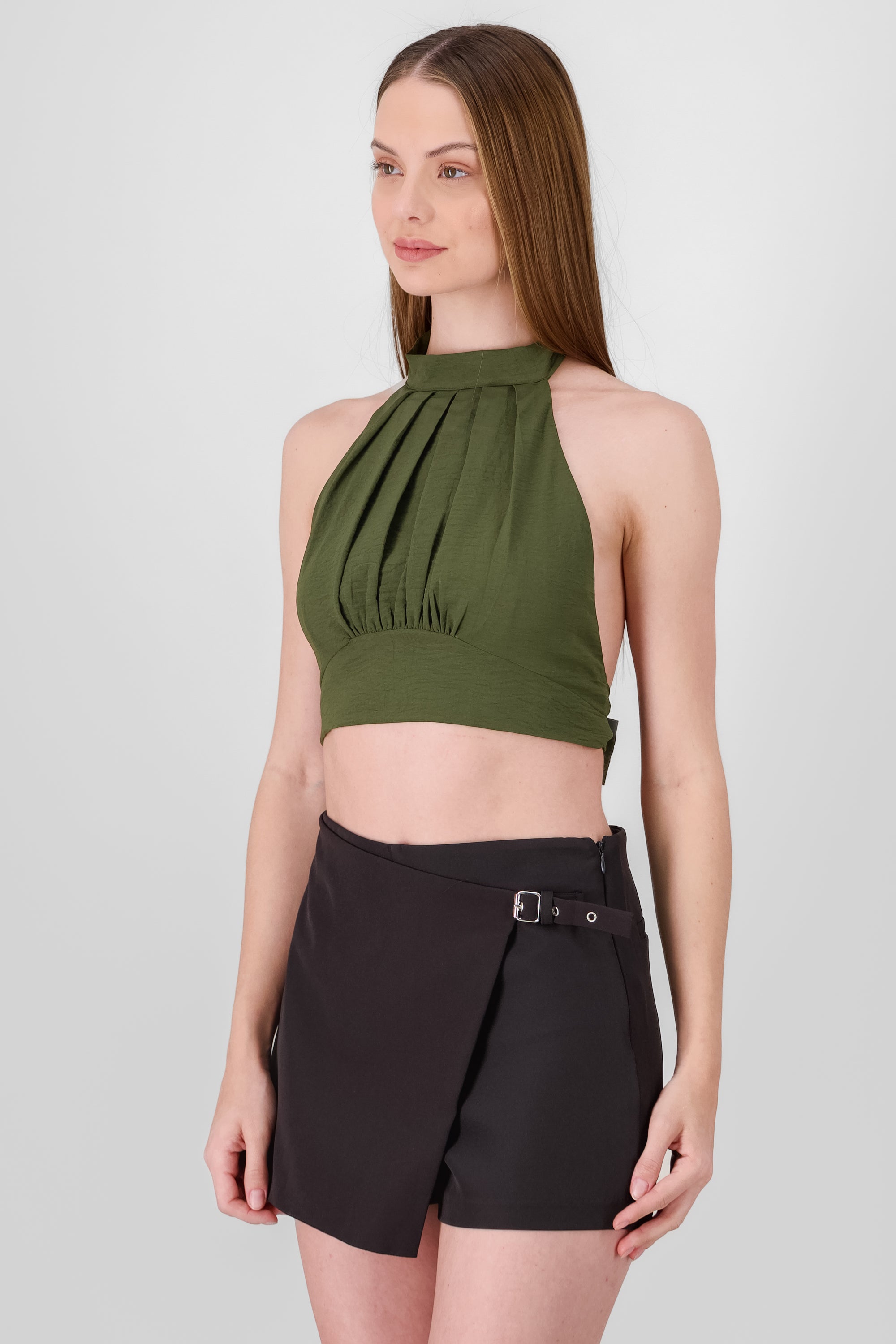 Chic Sleeveless Halter Blouse OLIVE