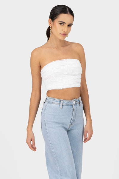 Strapless Mesh Lace Tube Top IVORY