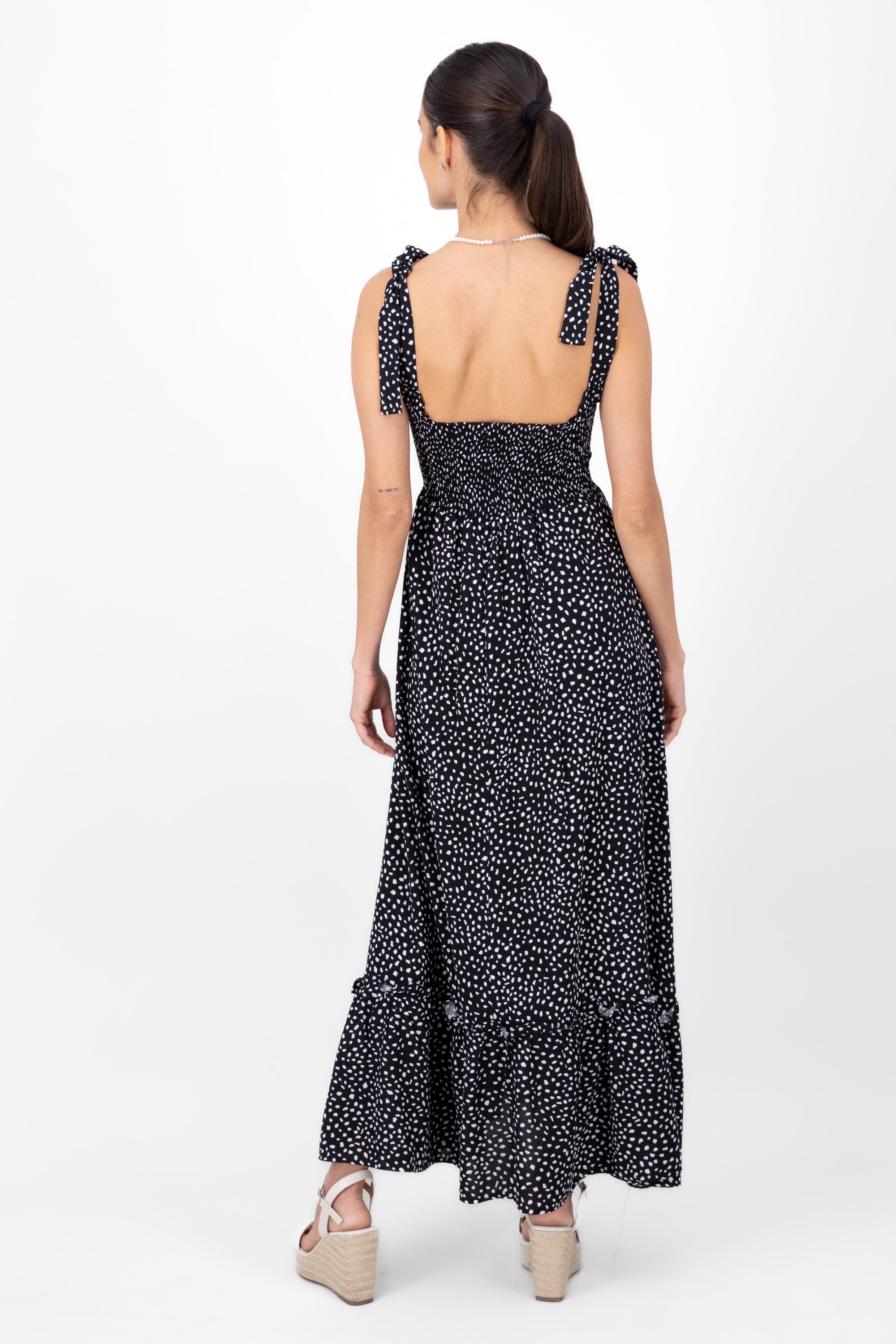 Smocked Maxi Pattern Dress BLACK COMBO