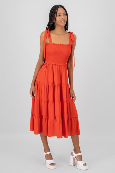 Ruffled Bow Strap Maxi Dress RED