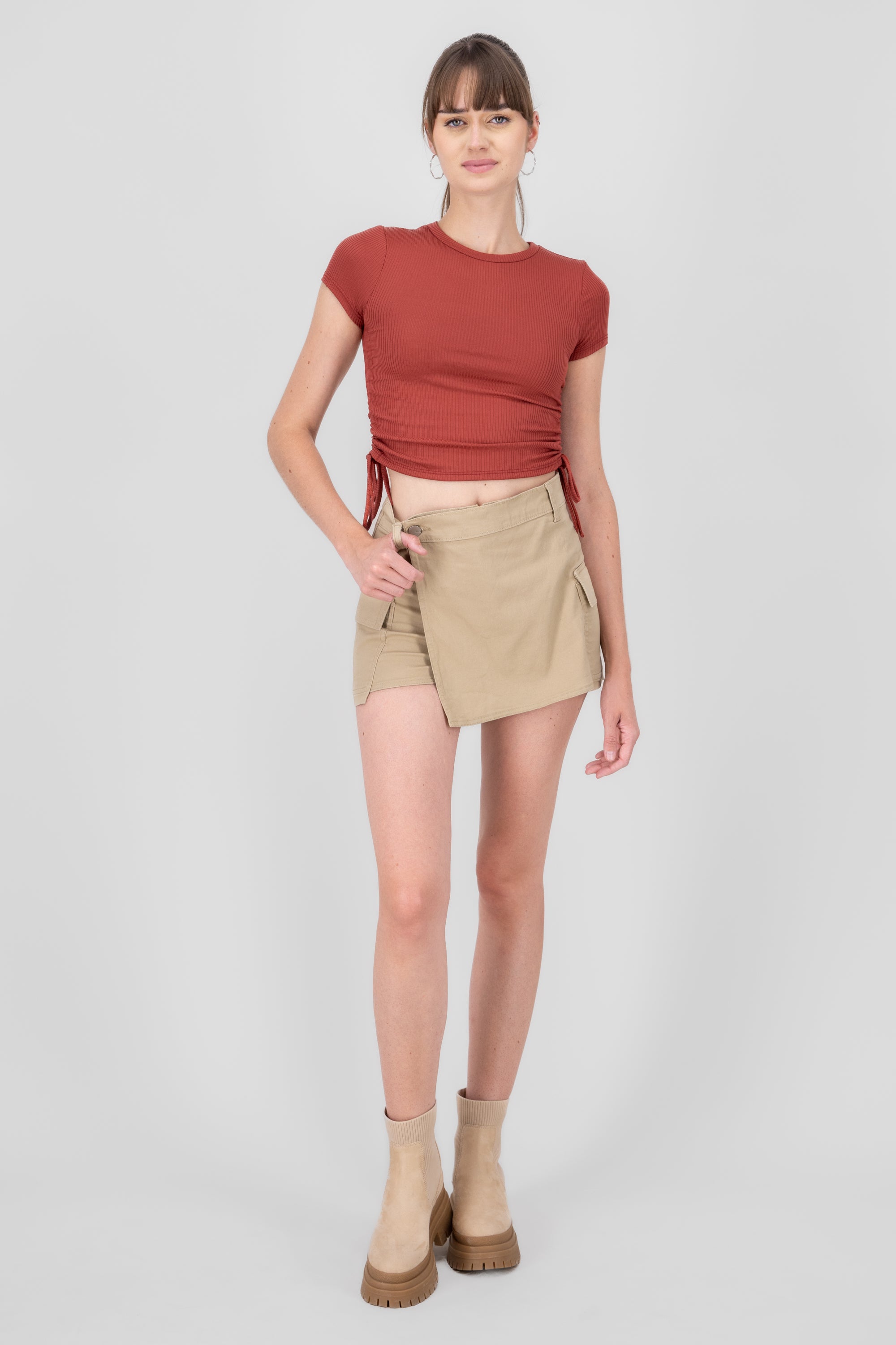 Crossed High Waist Skort KHAKI