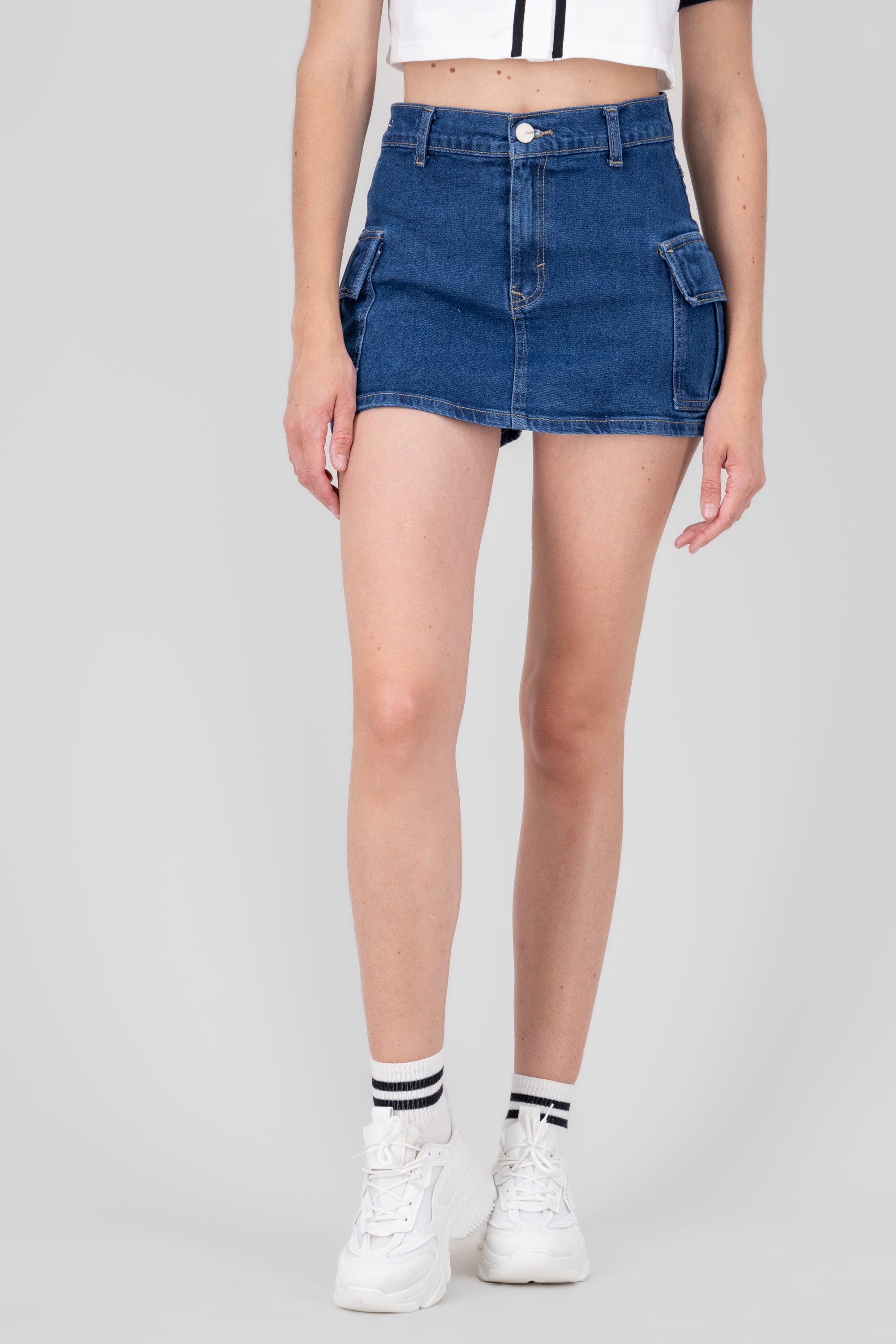 Cargo High Waist Denim Skort STONE