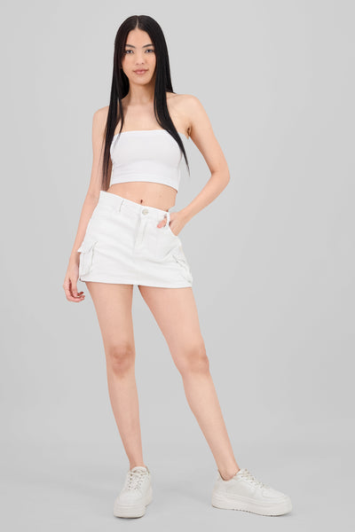 The Princess Mini Cargo Skirt With Pockets WHITE