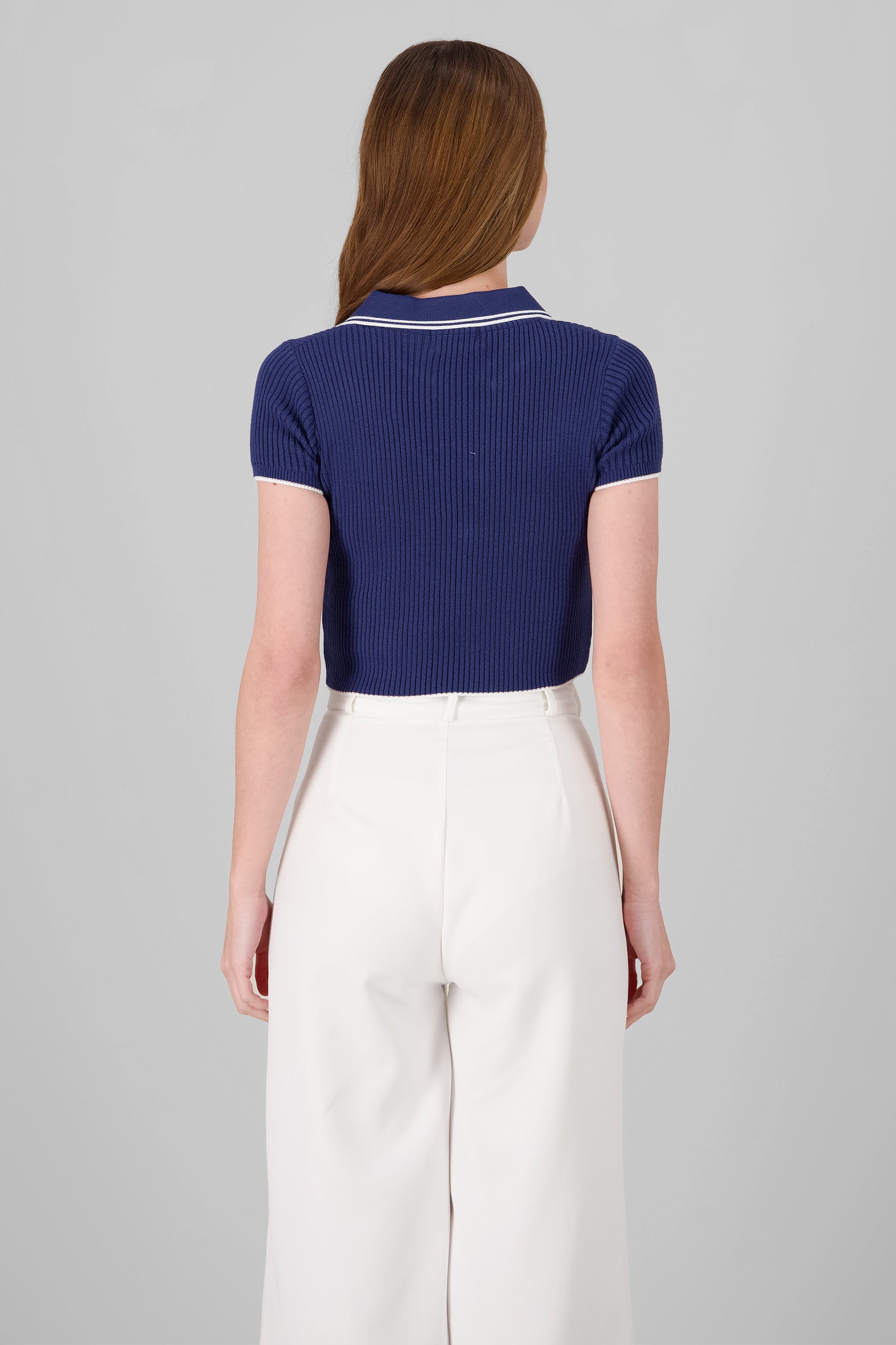 ColorContrast Polo Neck Crop Top NAVY