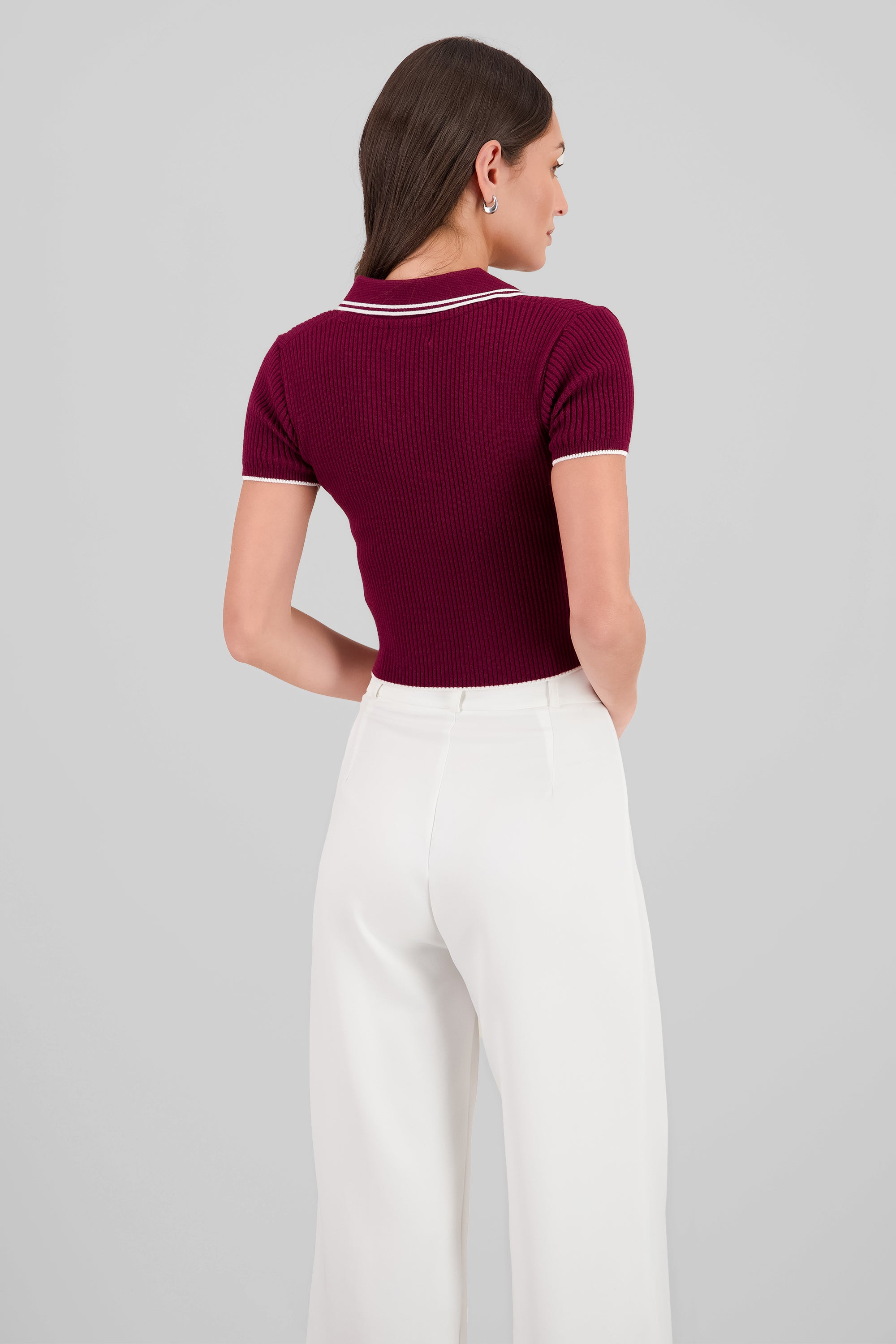 ColorContrast Polo Neck Crop Top BURGUNDY