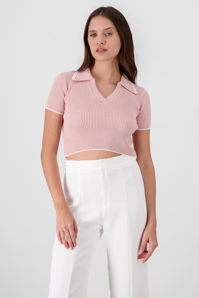 ColorContrast Polo Neck Crop Top BURGUNDY