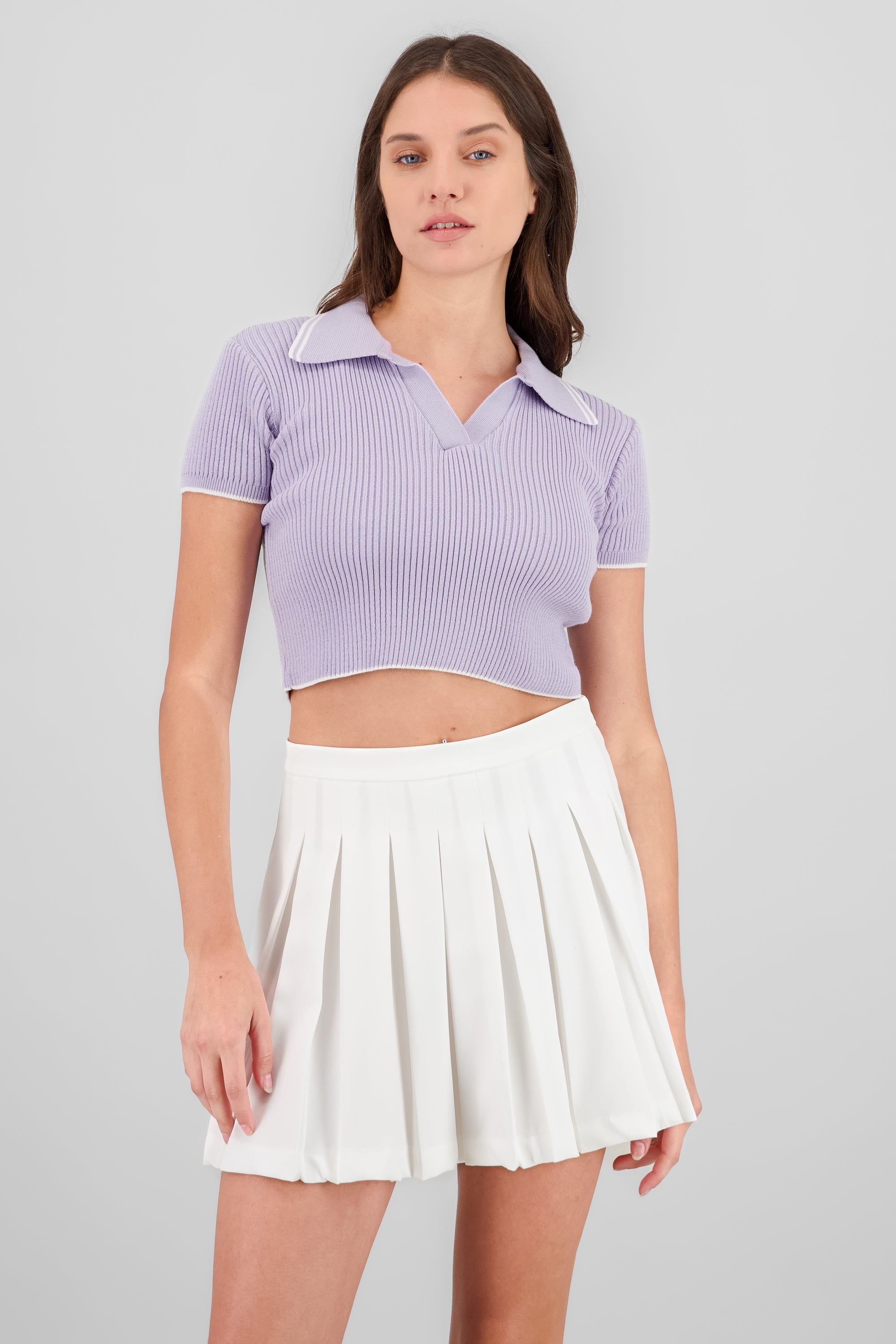 ColorContrast Polo Neck Crop Top LAVENDER