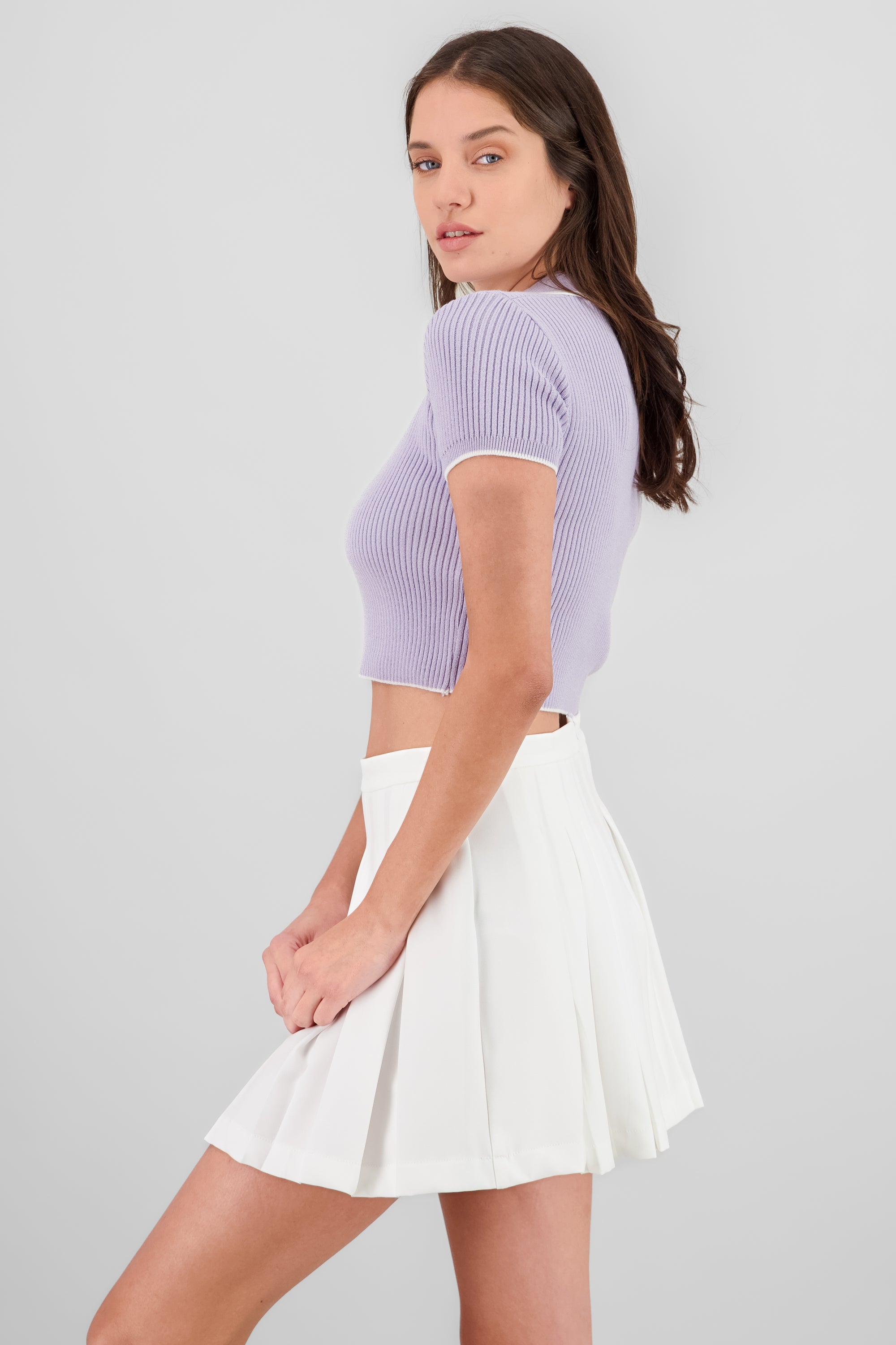 ColorContrast Polo Neck Crop Top LAVENDER