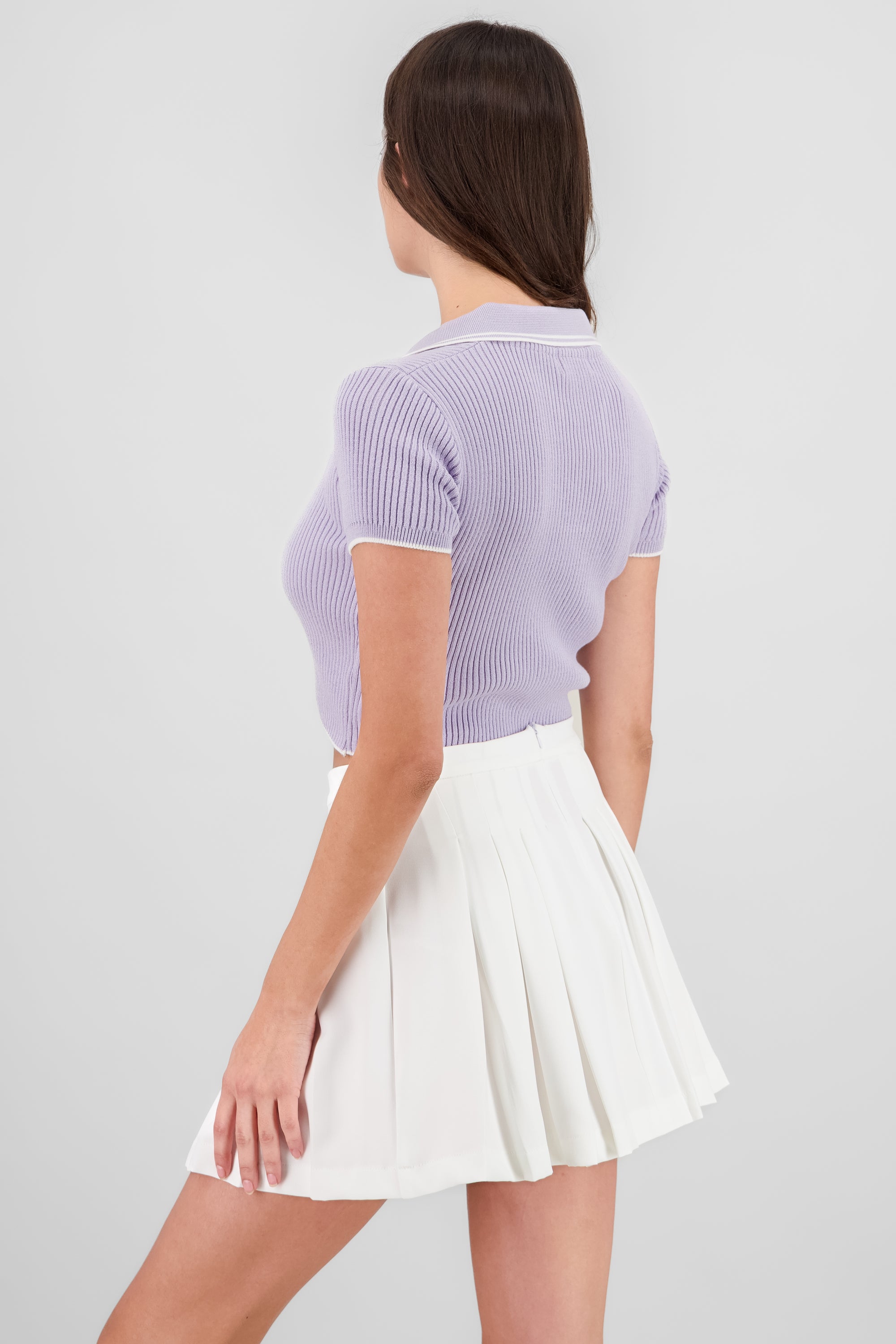 ColorContrast Polo Neck Crop Top LAVENDER