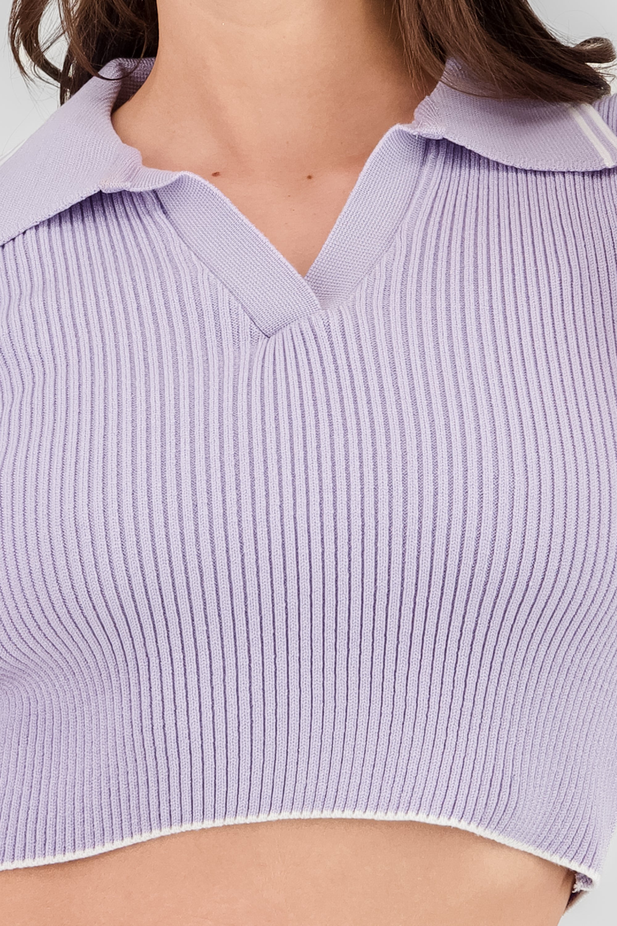 ColorContrast Polo Neck Crop Top LAVENDER