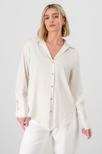 Classic Stripped Button Down Top BONE COMBO