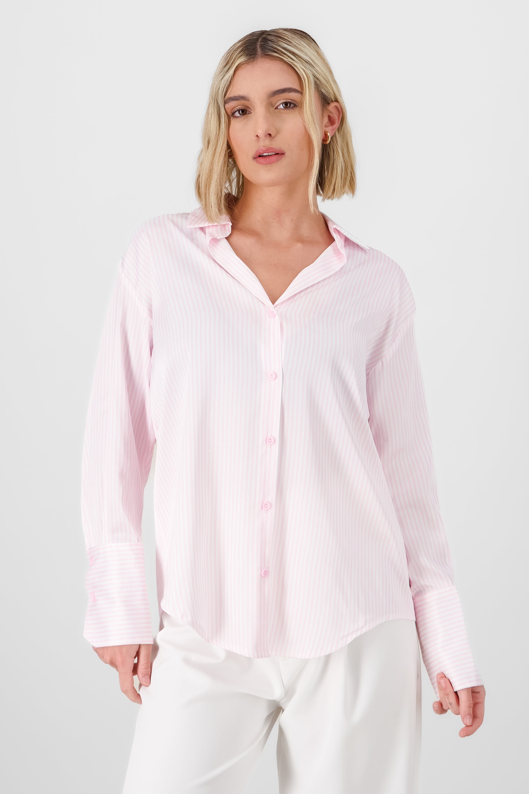 Classic Stripped Button Down Top PASTEL PINK