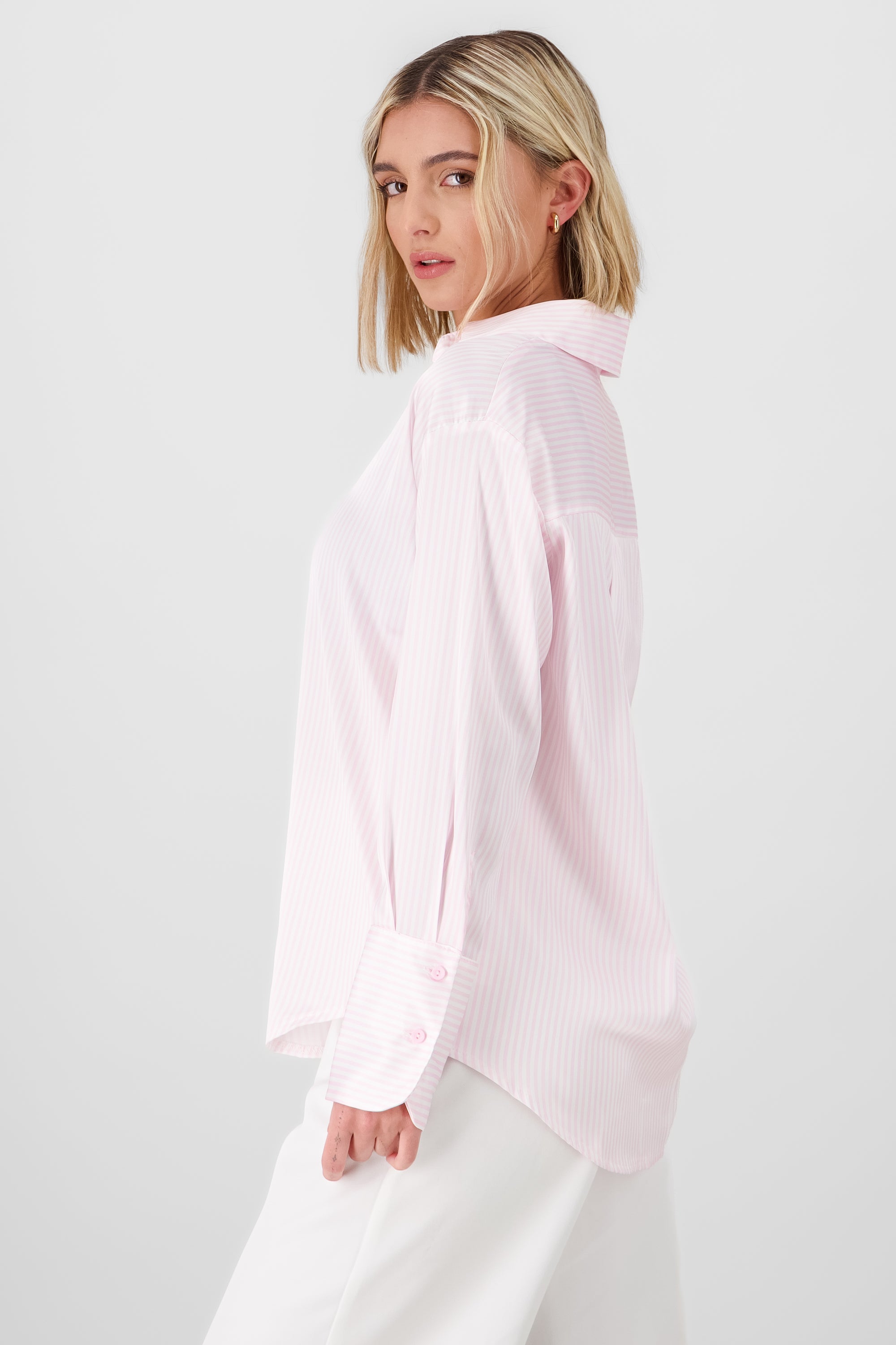 Classic Stripped Button Down Top PASTEL PINK