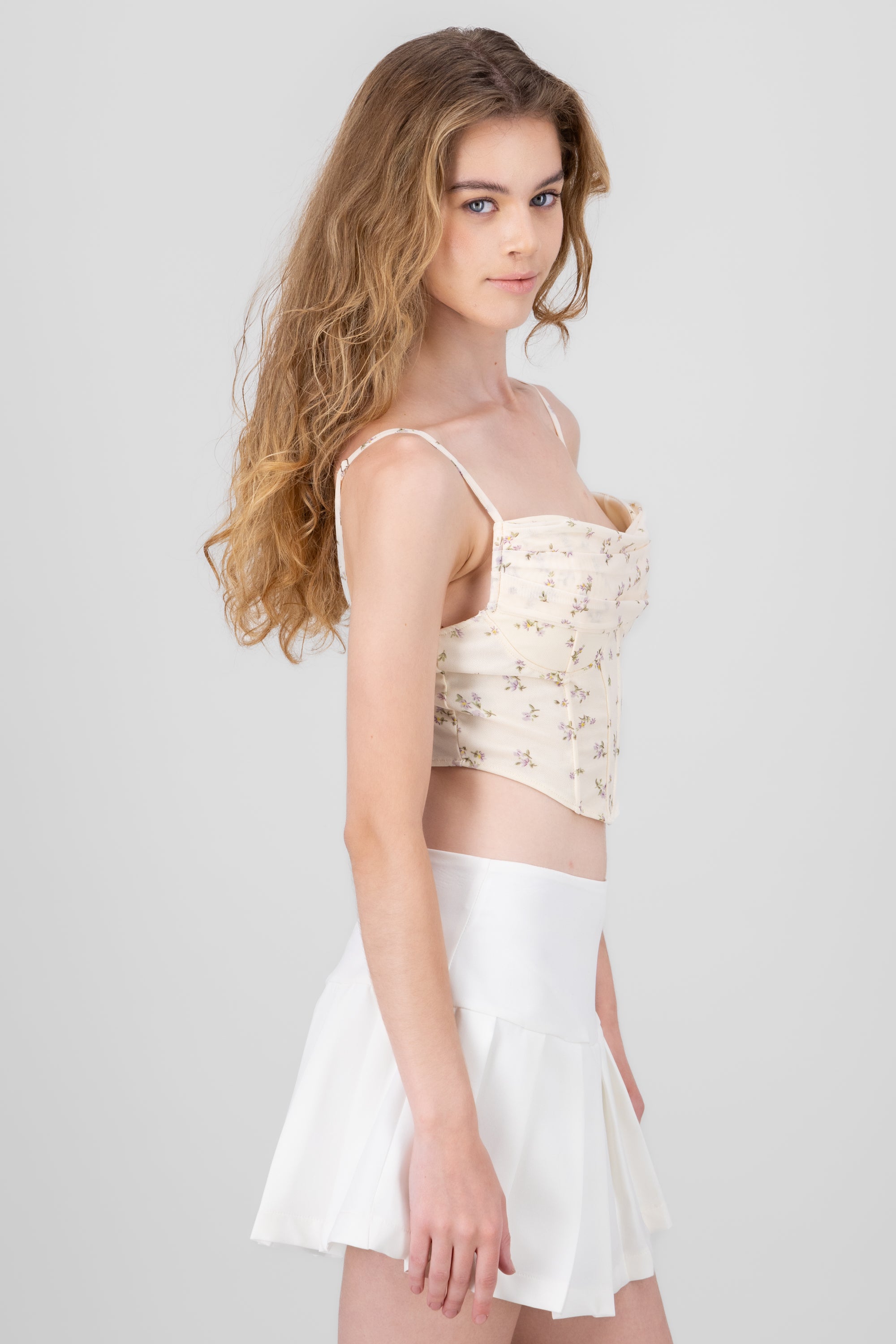 Cascade Neck Floral Corset BONE COMBO