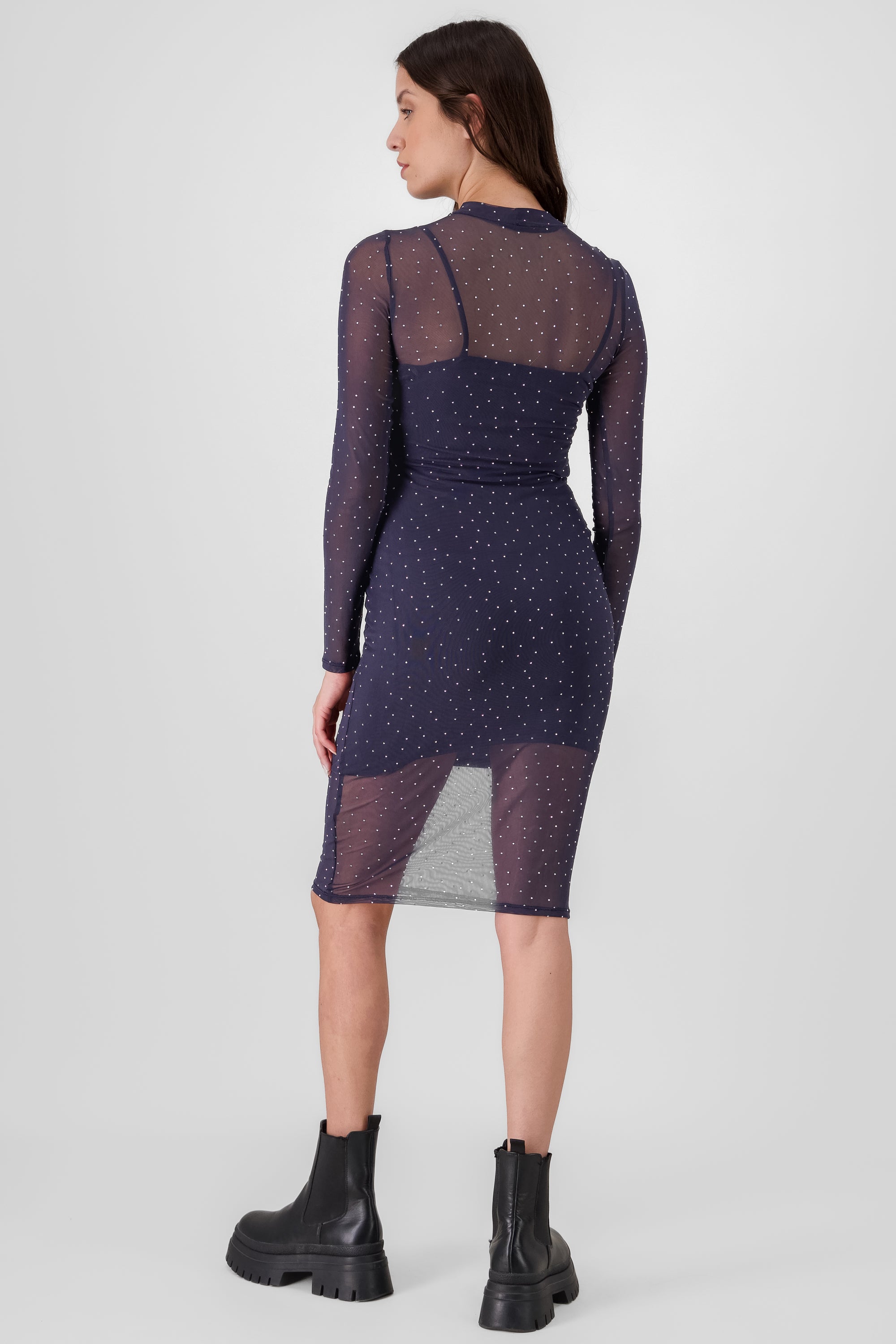 Rhinestone Mesh Midi Dress NAVY