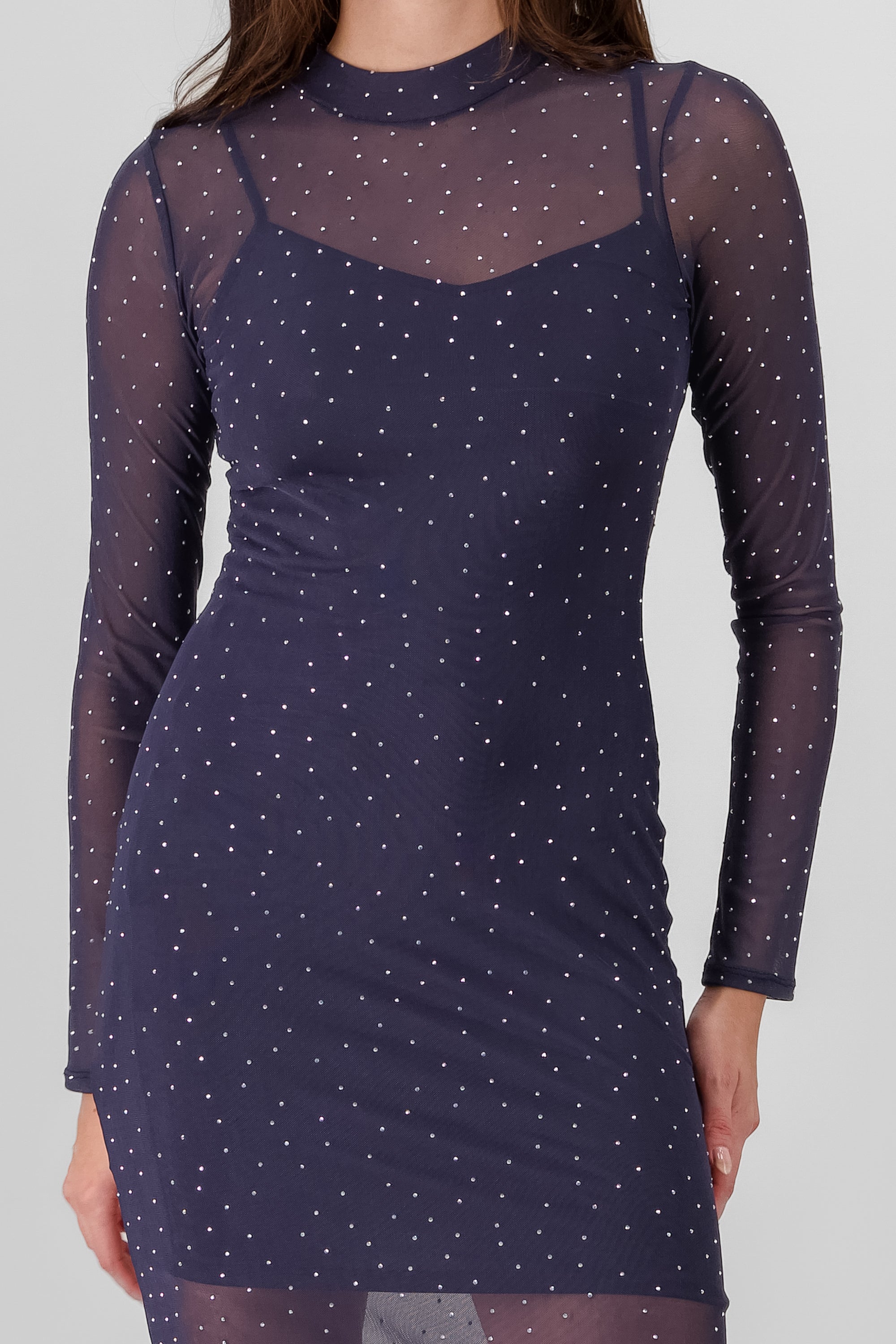 Rhinestone Mesh Midi Dress NAVY