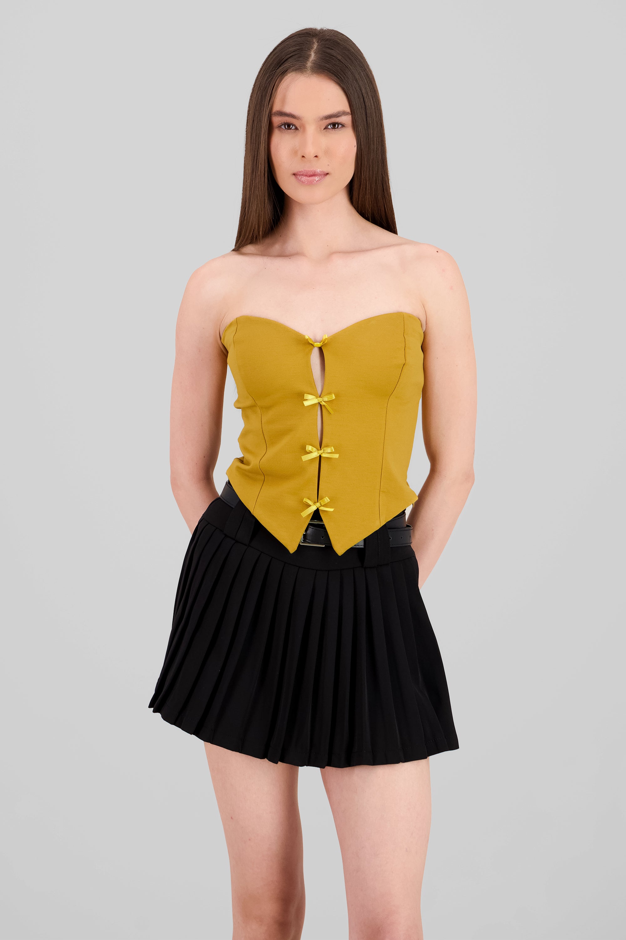 Strapless Bow Corset Top MUSTARD