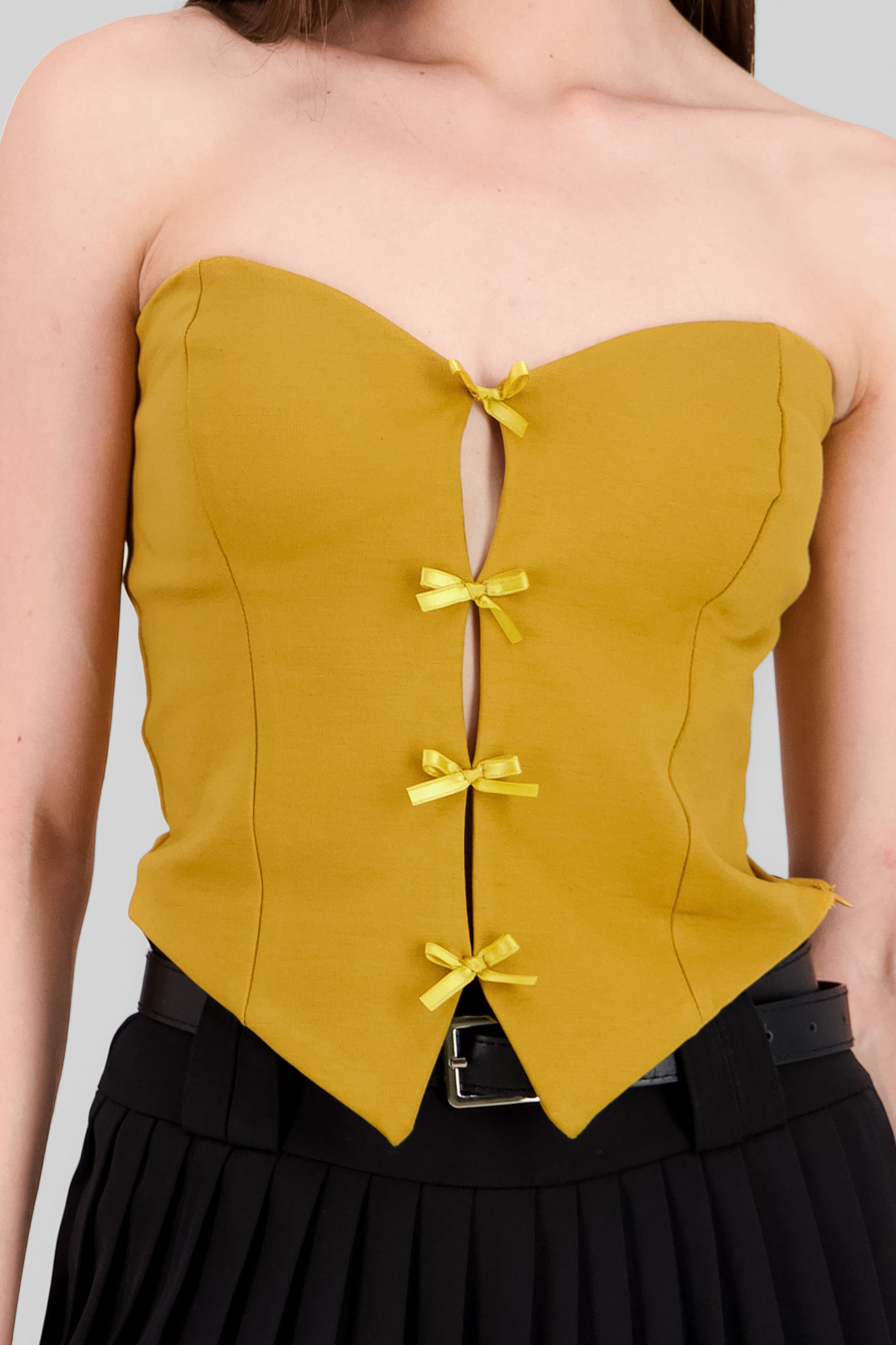 Strapless Bow Corset Top MUSTARD