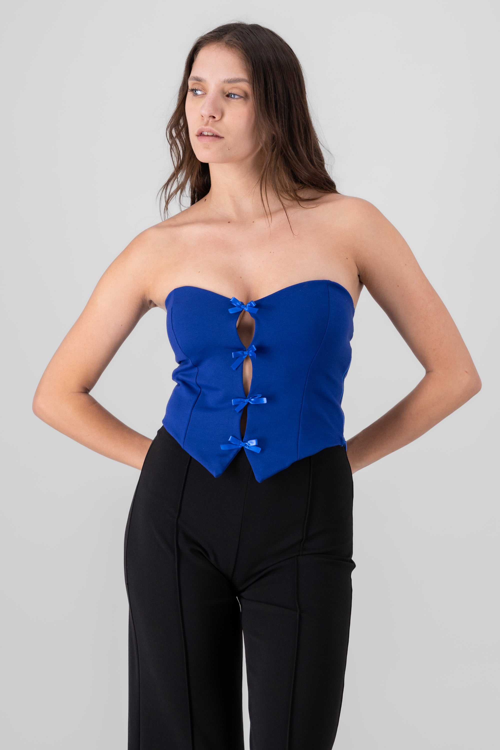 Strapless Bow Corset Top ROYAL BLUE