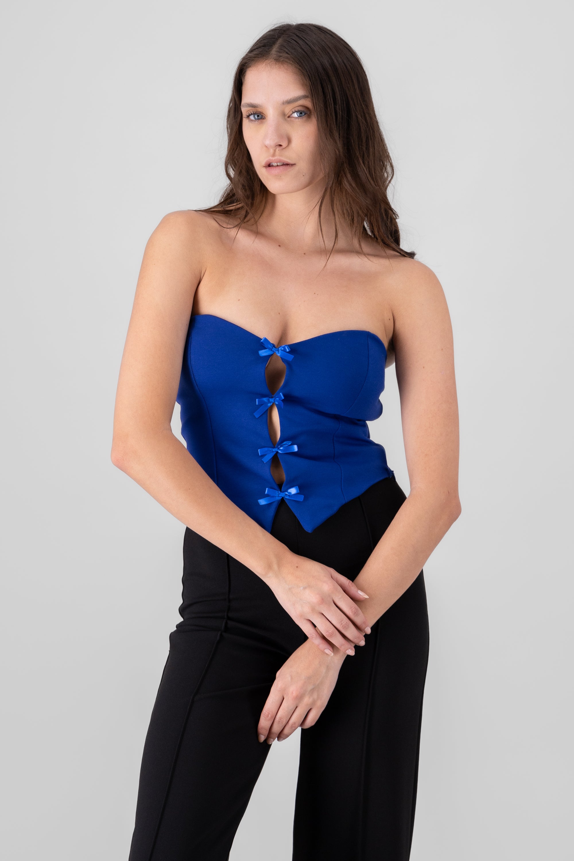 Strapless Bow Corset Top ROYAL BLUE