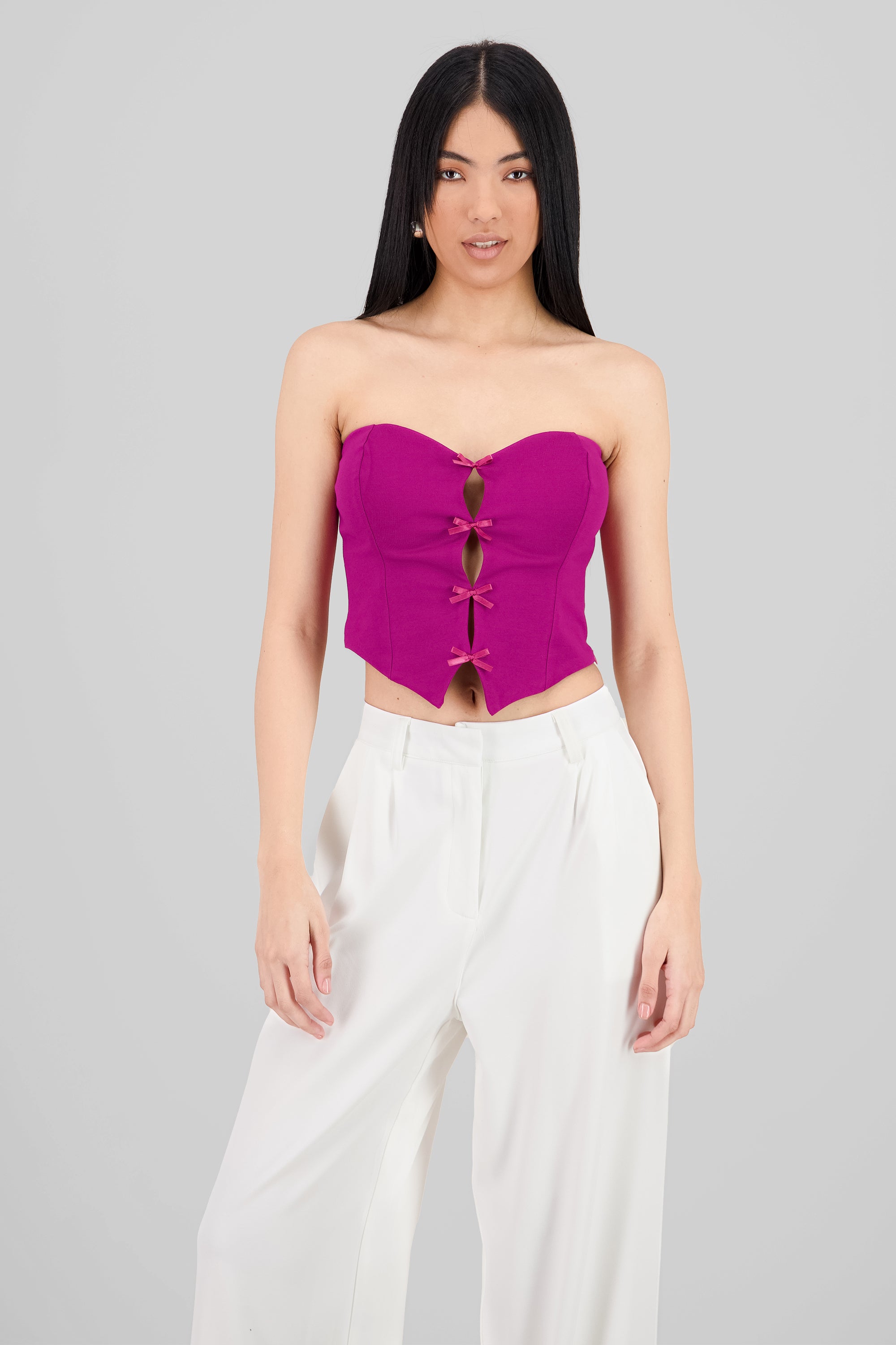 Strapless Bow Corset Top PLUM