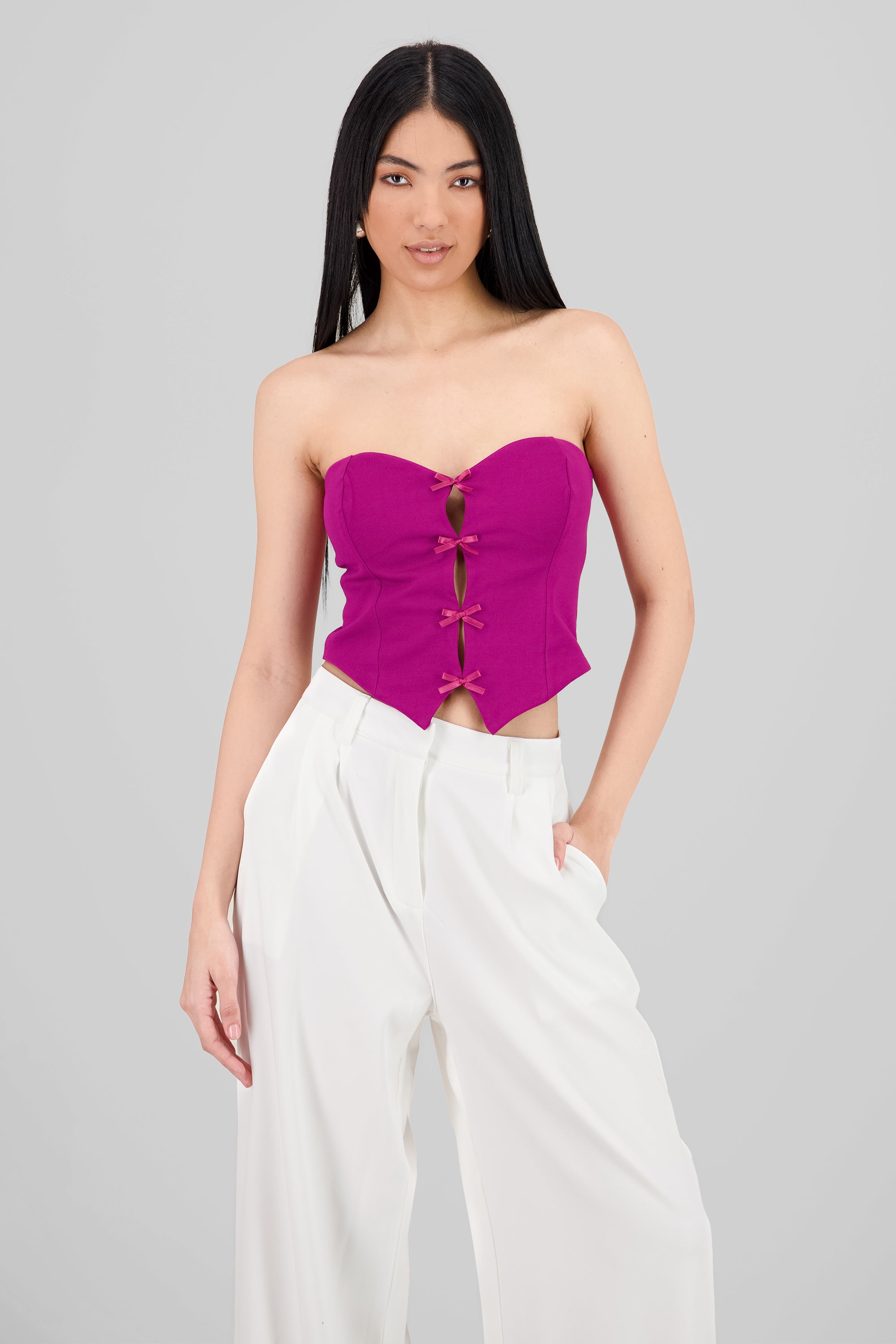 Strapless Bow Corset Top PLUM