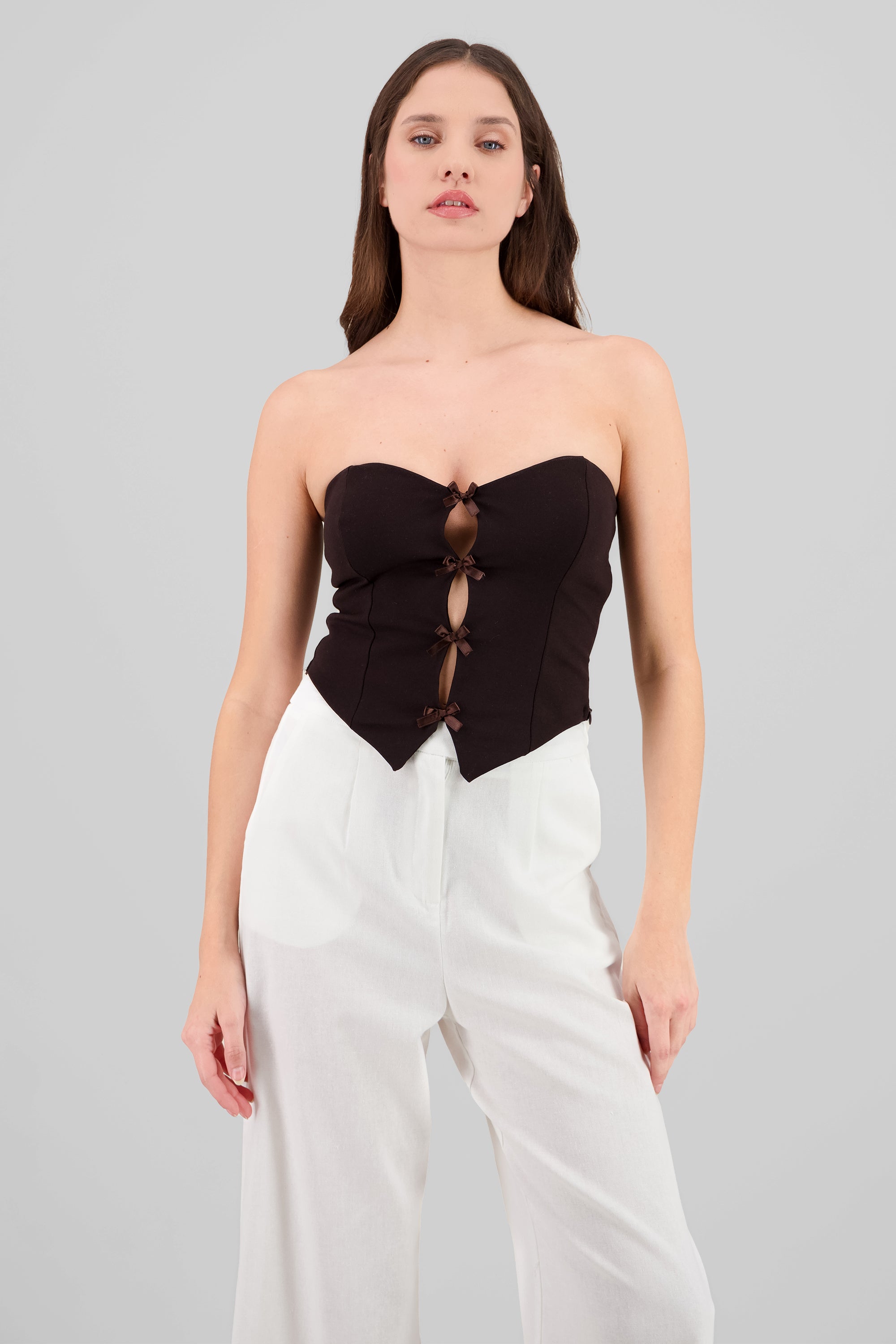 Strapless Bow Corset Top CHOCOLATE