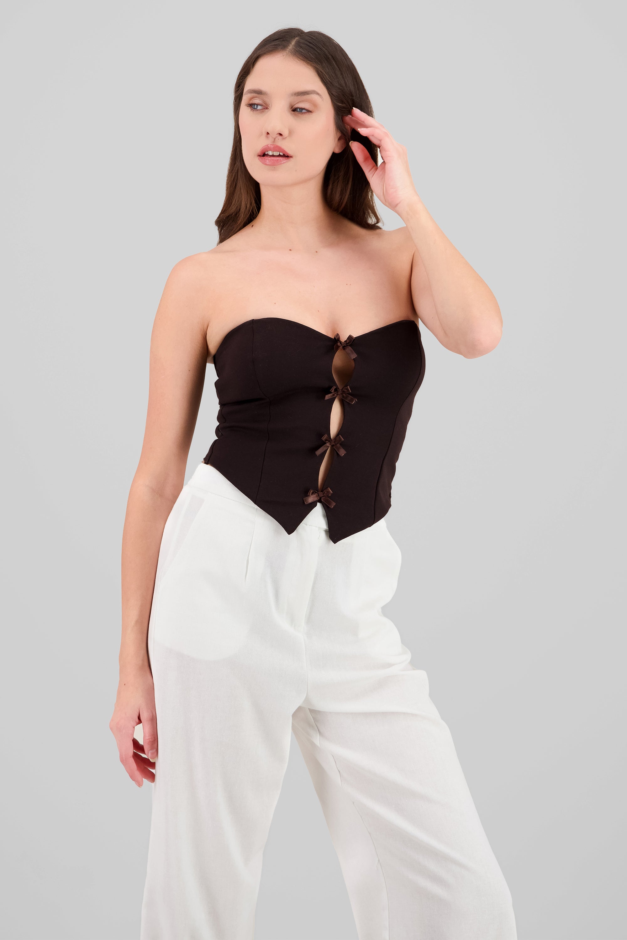 Strapless Bow Corset Top CHOCOLATE