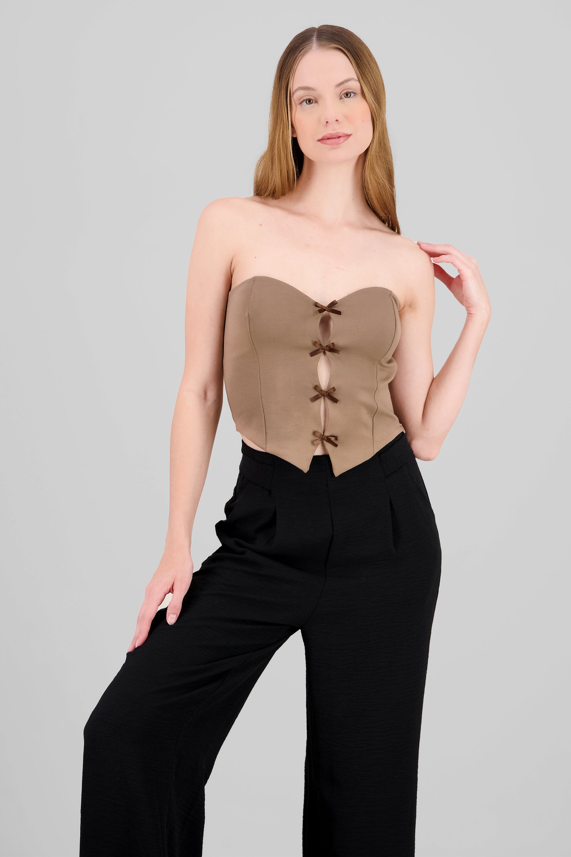 Strapless Bow Corset Top KHAKI