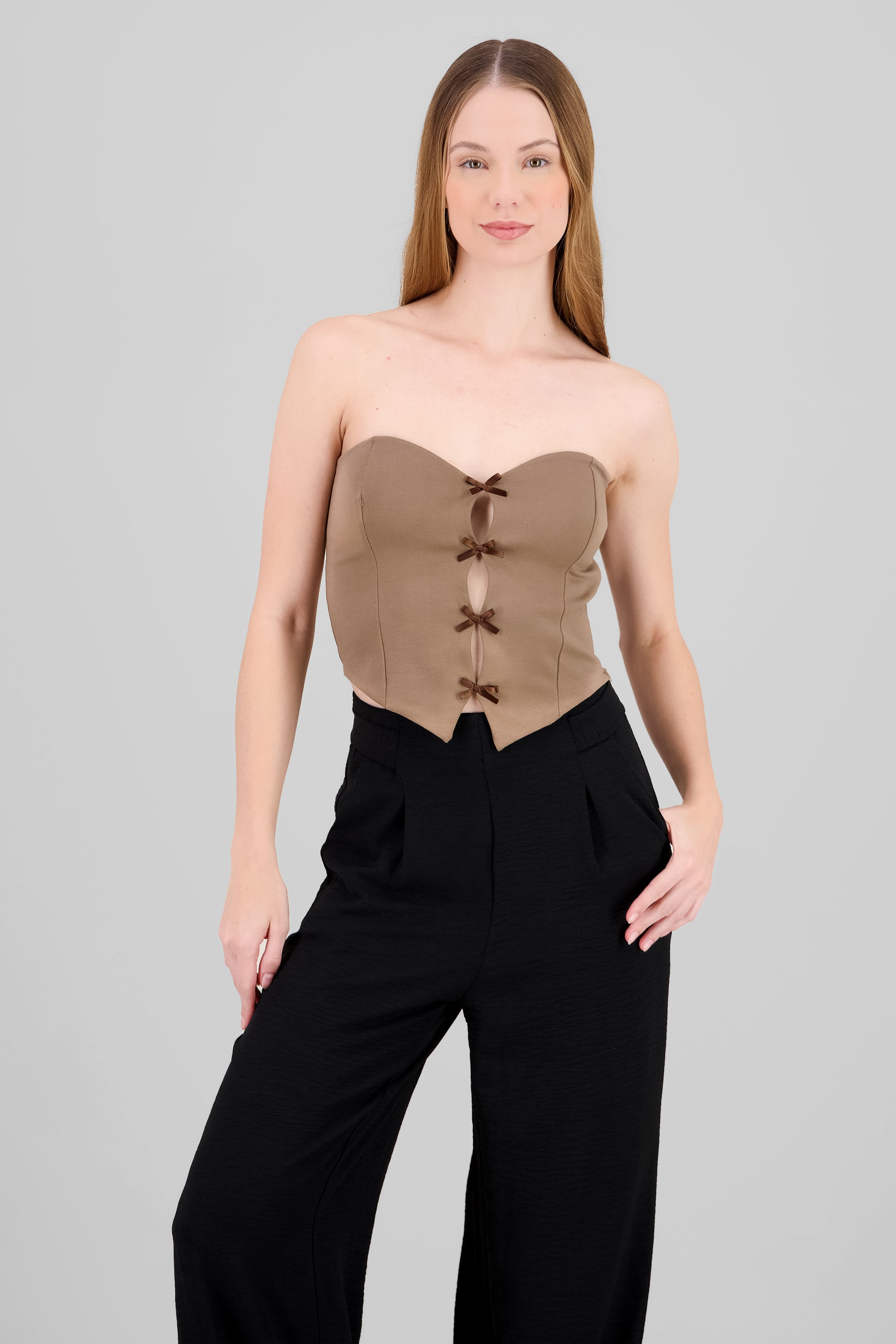 Strapless Bow Corset Top KHAKI