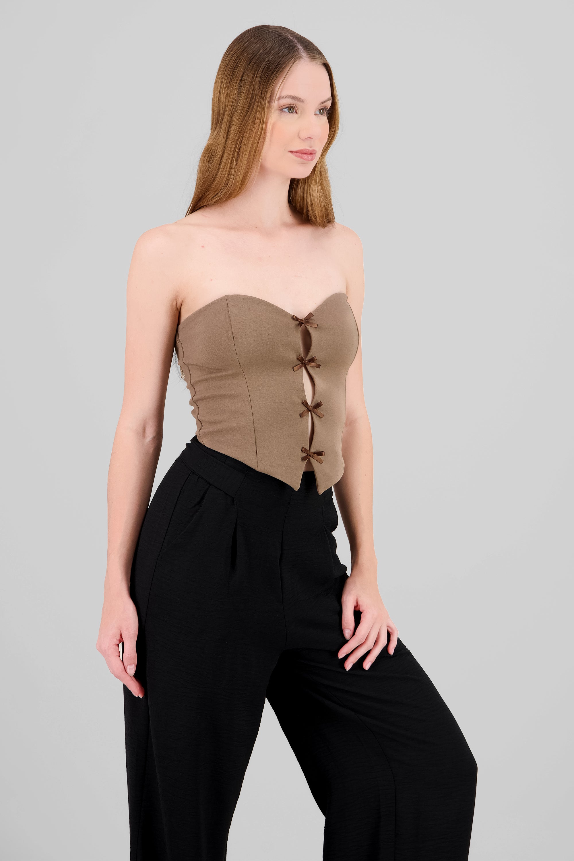 Strapless Bow Corset Top KHAKI