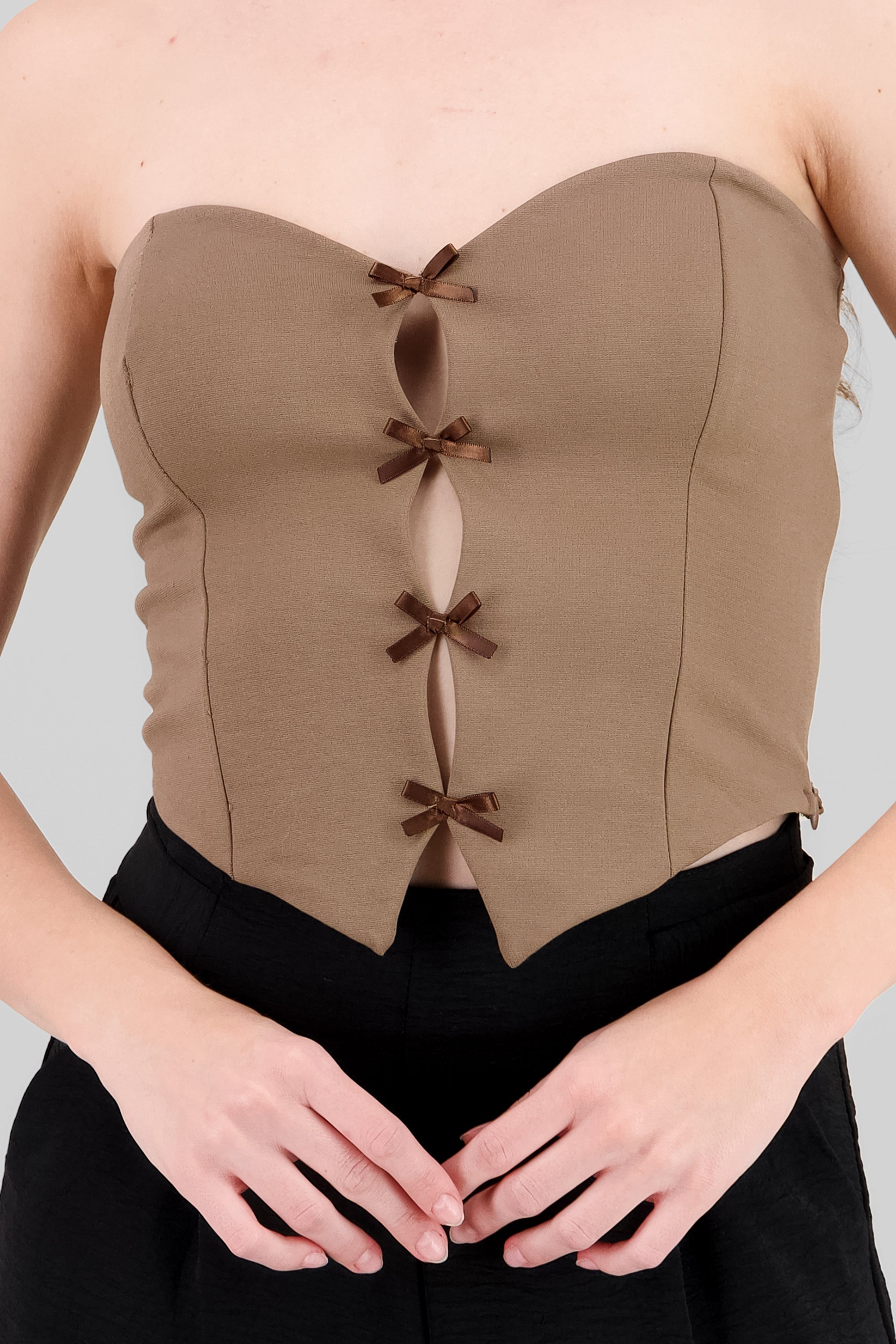 Strapless Bow Corset Top KHAKI