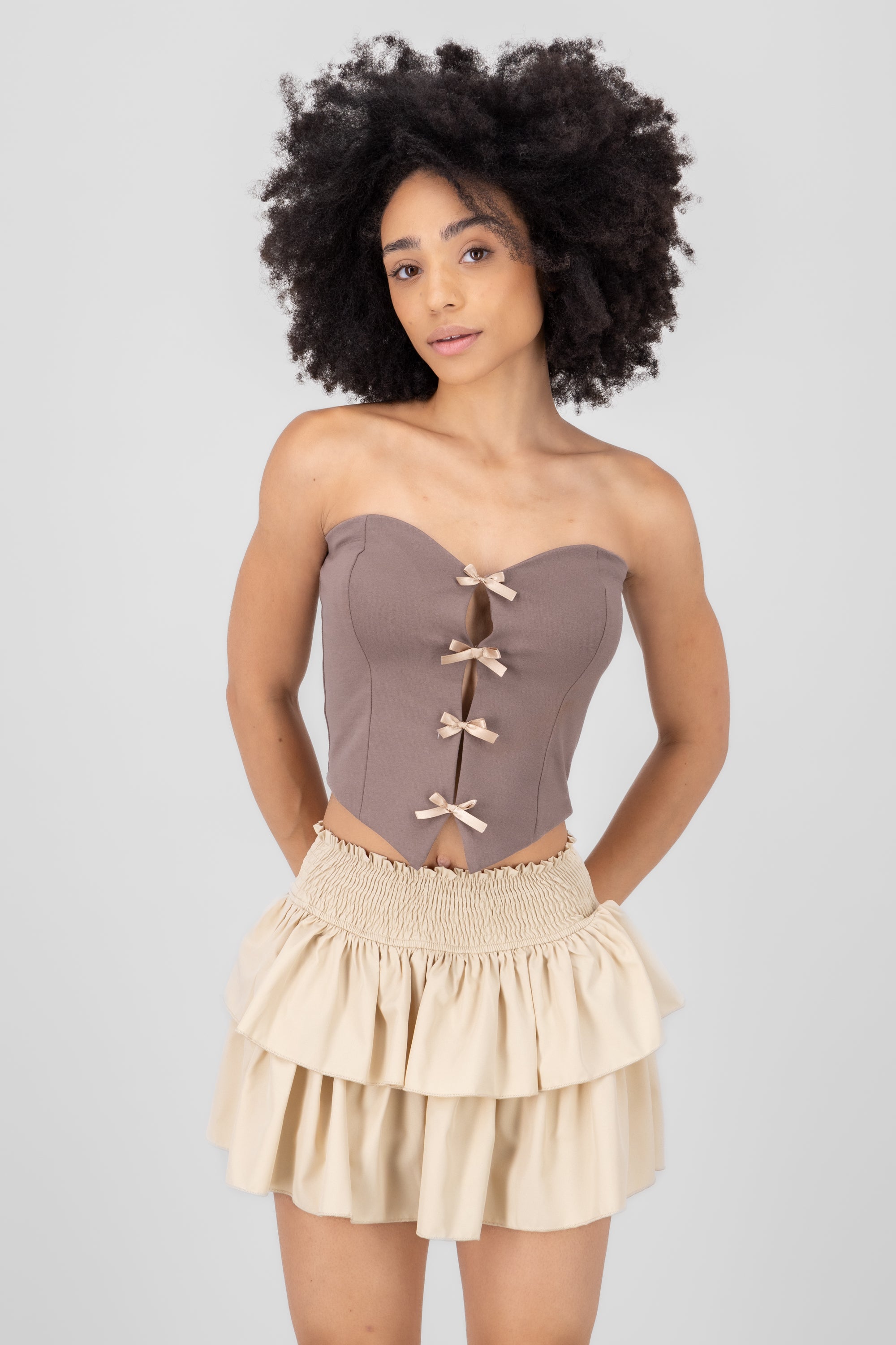 Strapless Bow Corset Top TAUPE