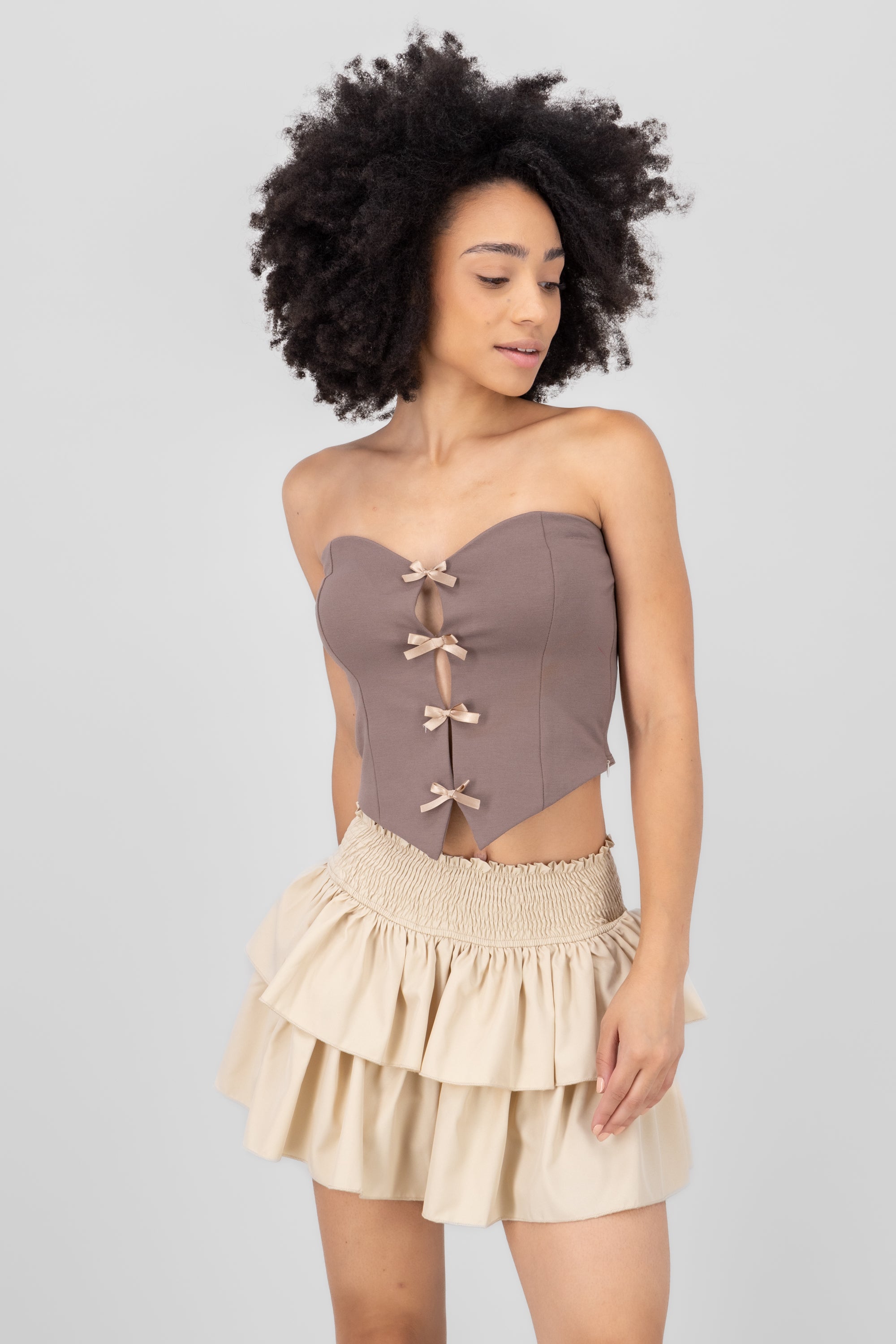 Strapless Bow Corset Top TAUPE