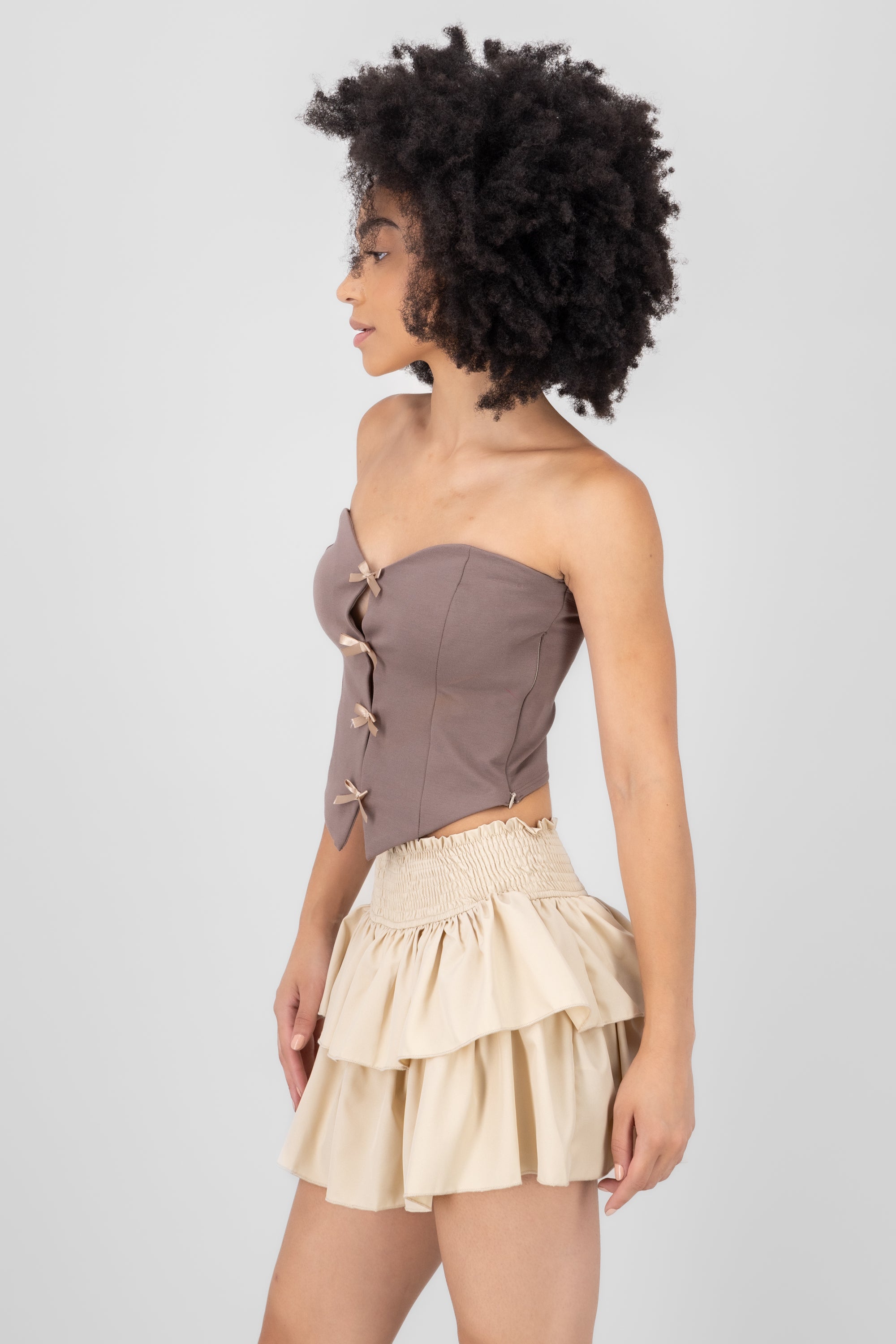 Strapless Bow Corset Top TAUPE