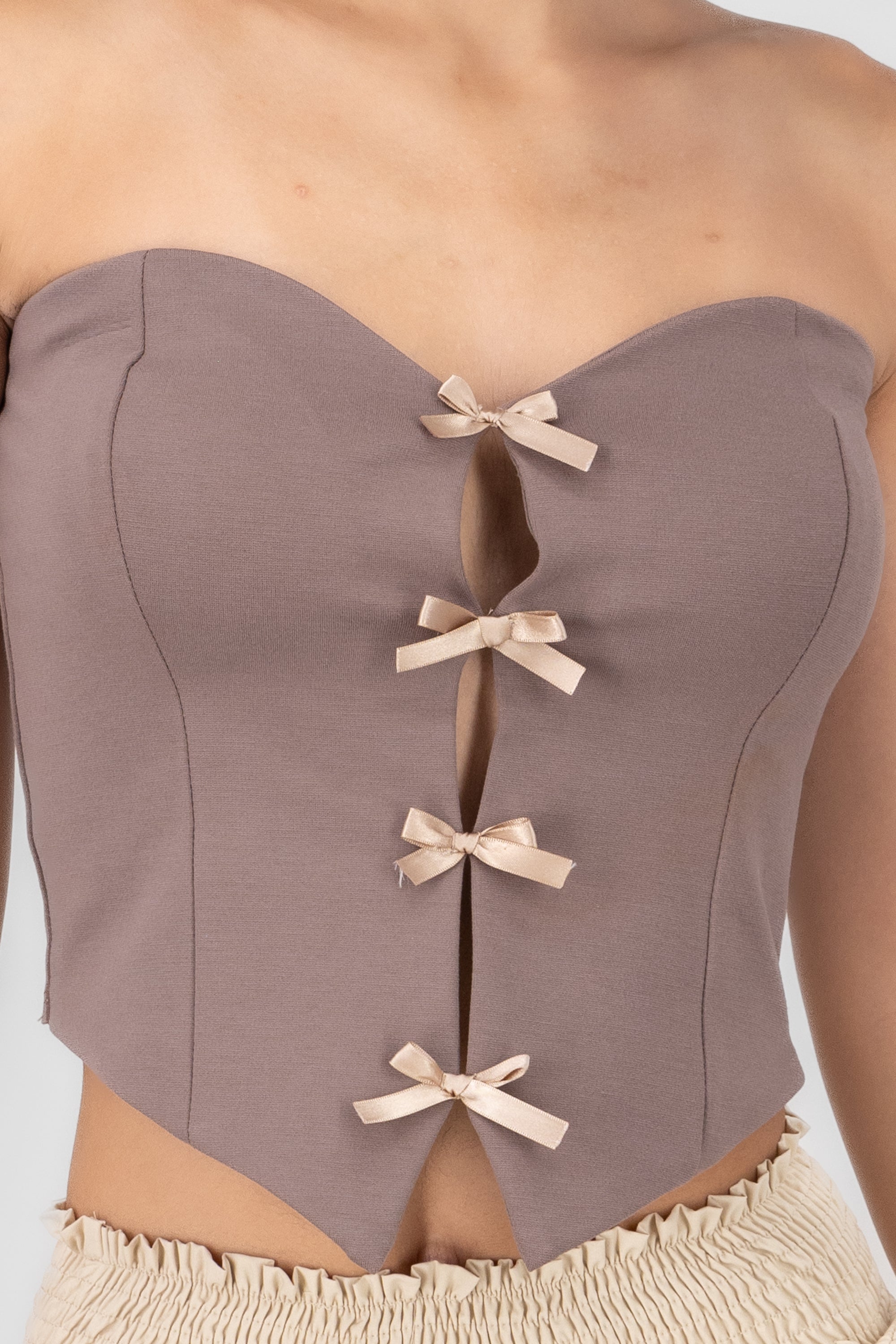 Strapless Bow Corset Top TAUPE