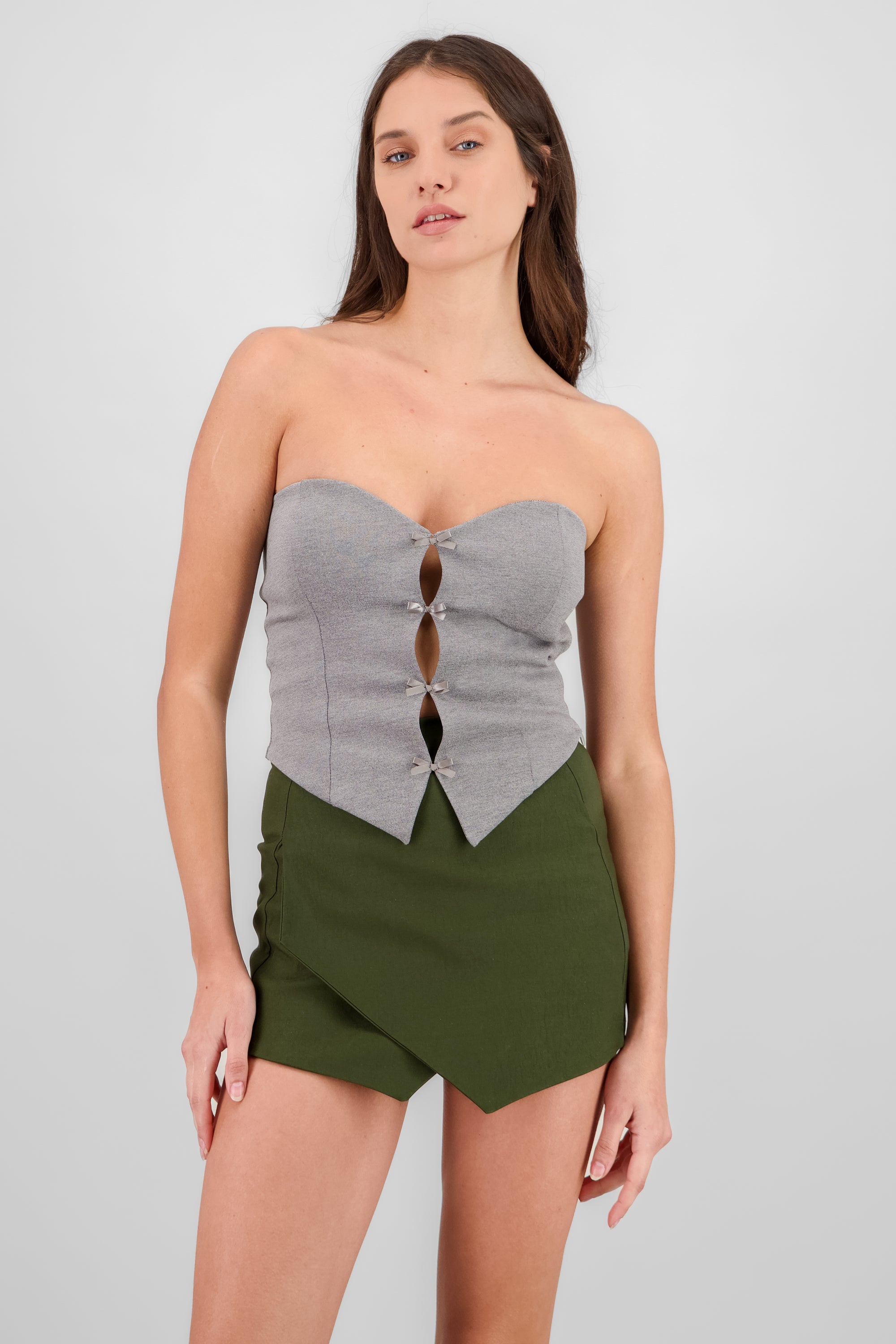 Strapless Bow Corset Top LIGHT GRAY